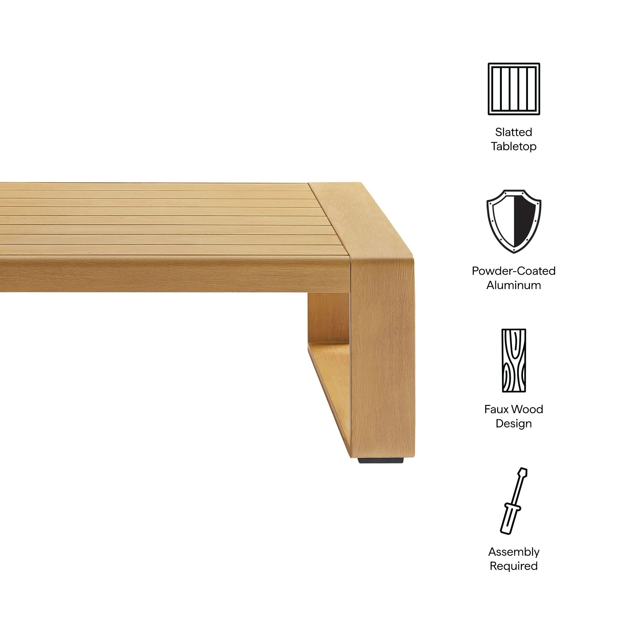 Lirienne Outdoor Patio Aluminum Faux Wood Coffee Table in Natural