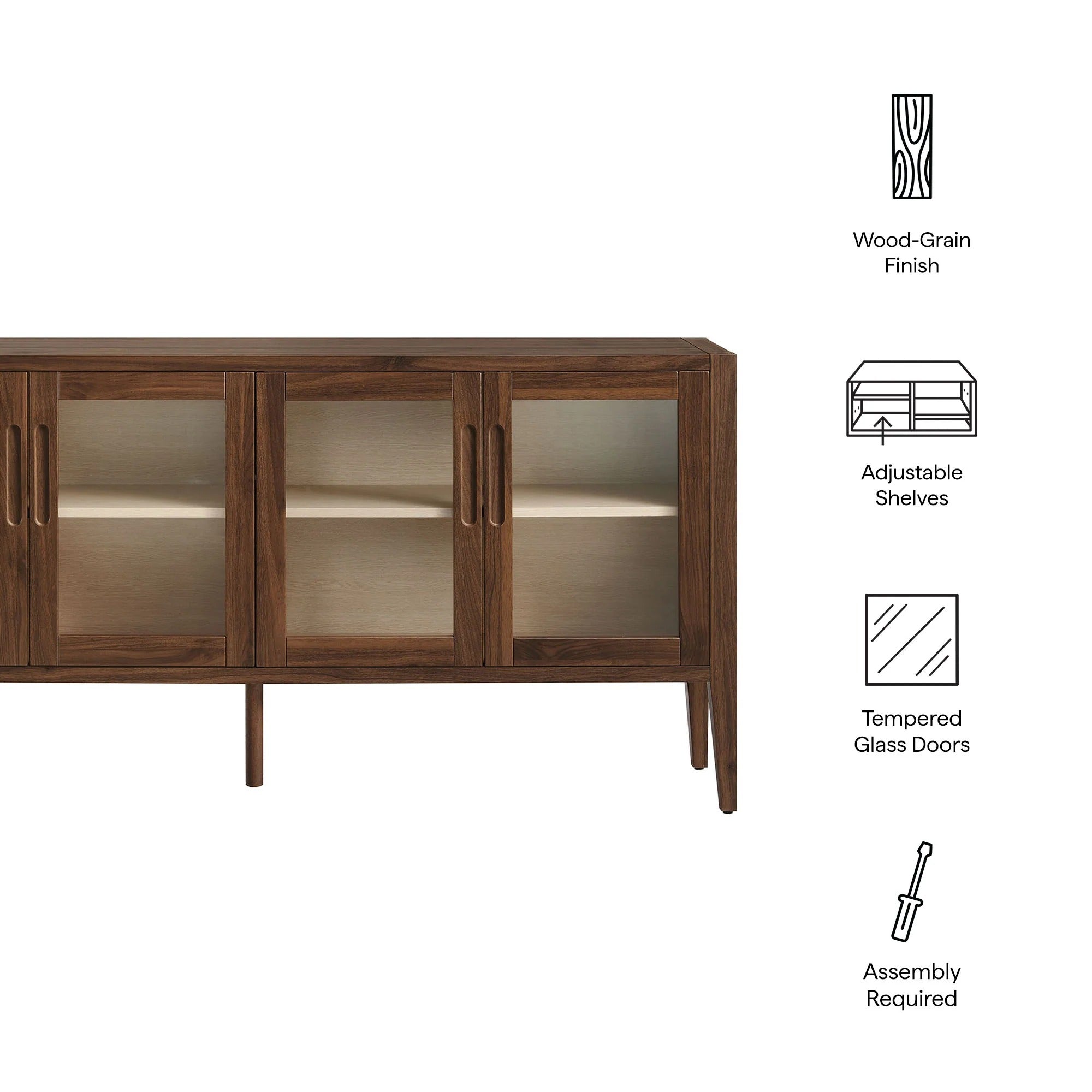 Nell 72" Glass Door Sideboard Storage Display Cabinet in Walnut