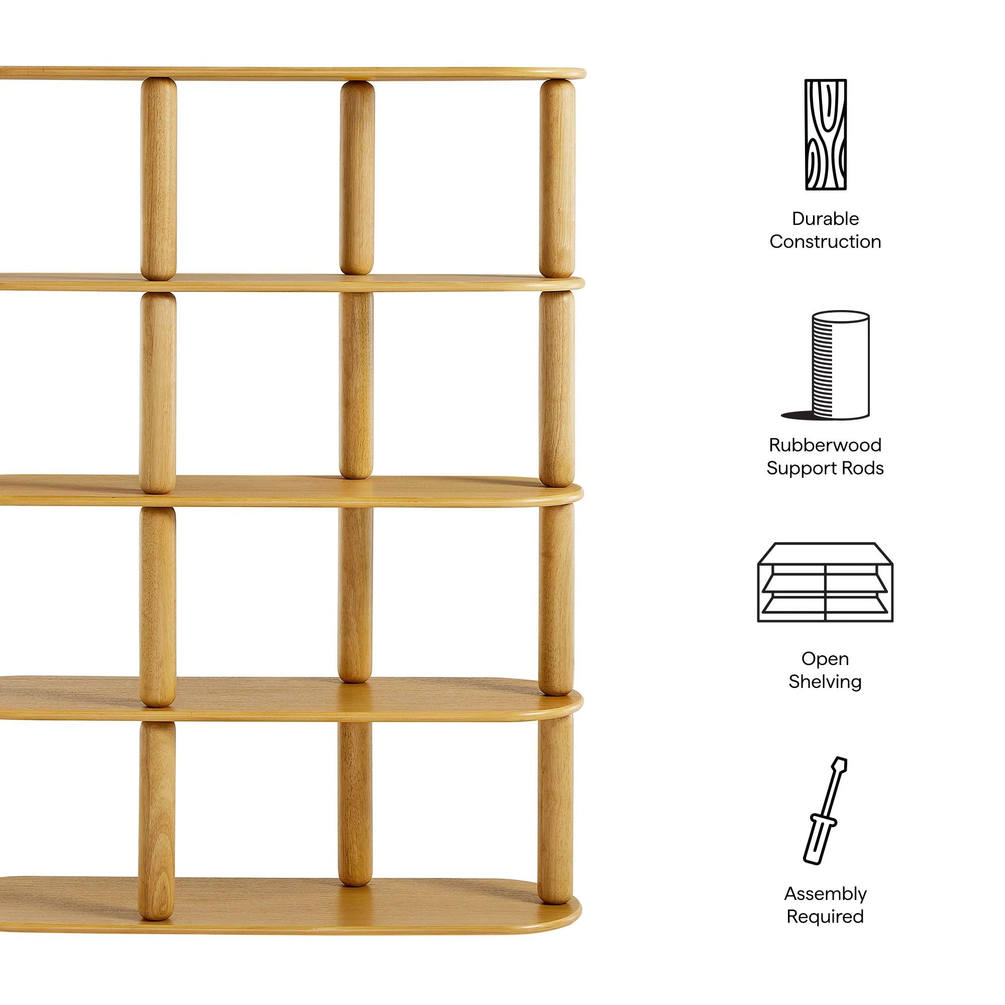 Arcus 4-Tier Oval Wood Bookshelf in Oak