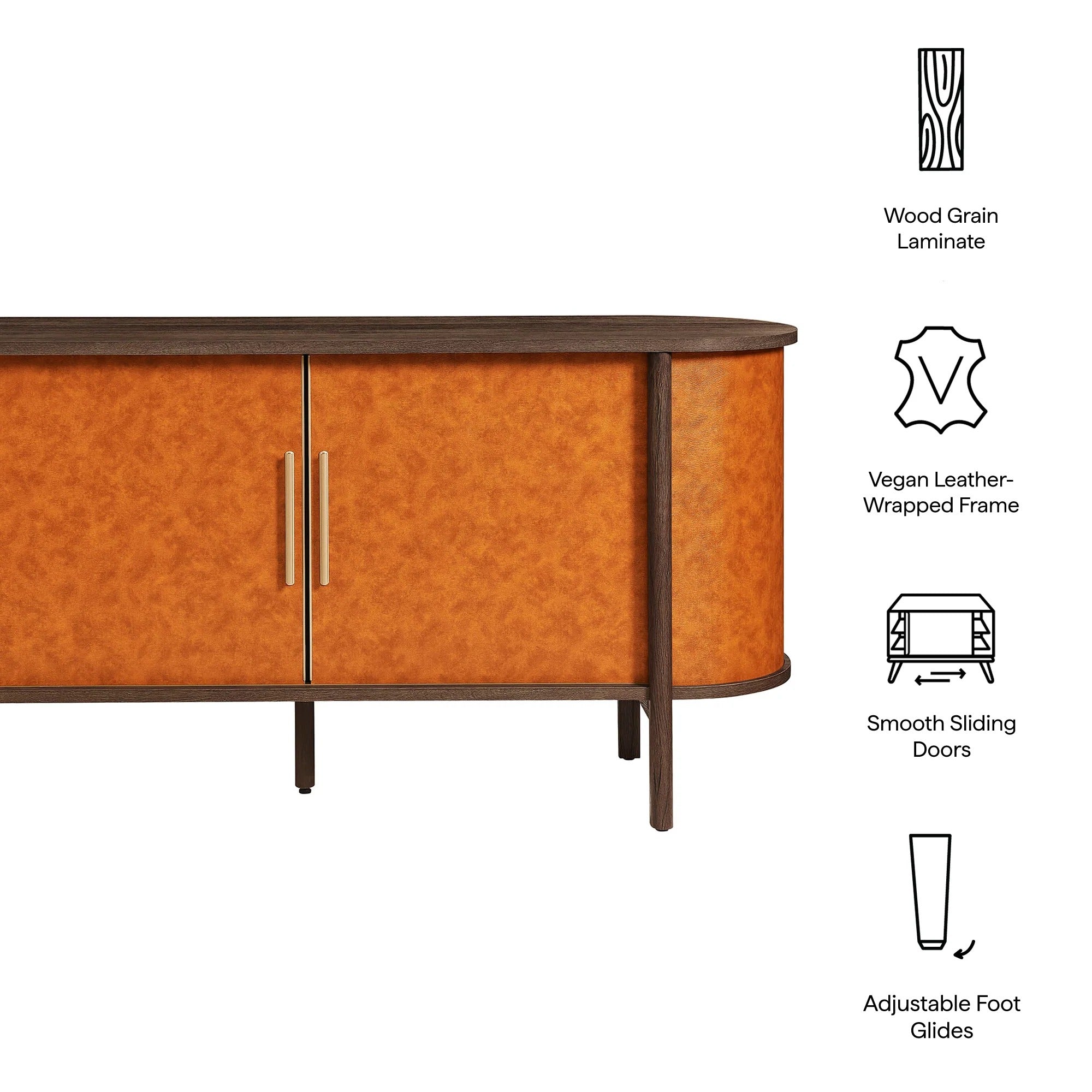 Coralie Curved Vegan Leather Oval Sideboard in Walnut Tan