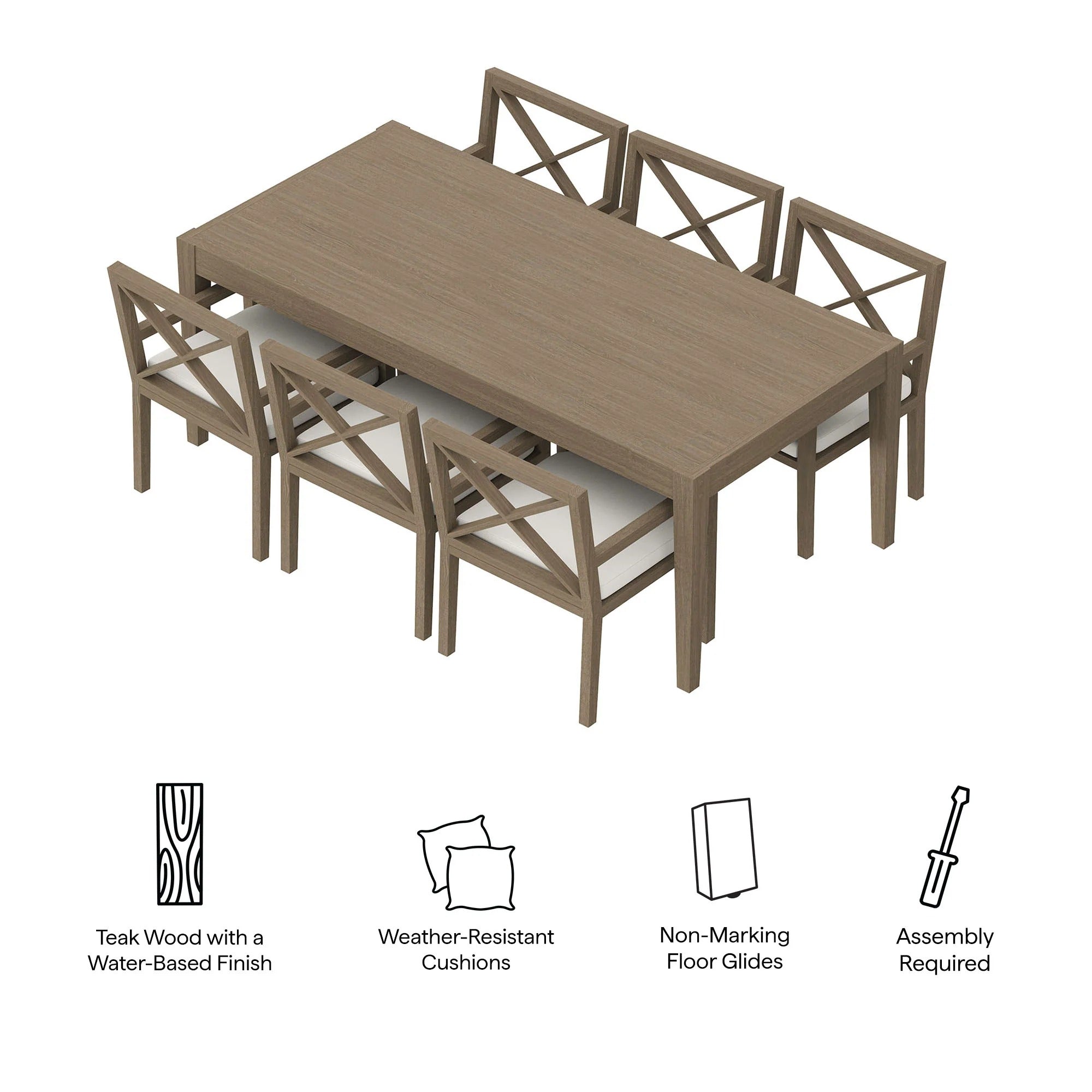Northlake 7-Piece Outdoor Patio Teak Wood Dining Set in Weathered Gray