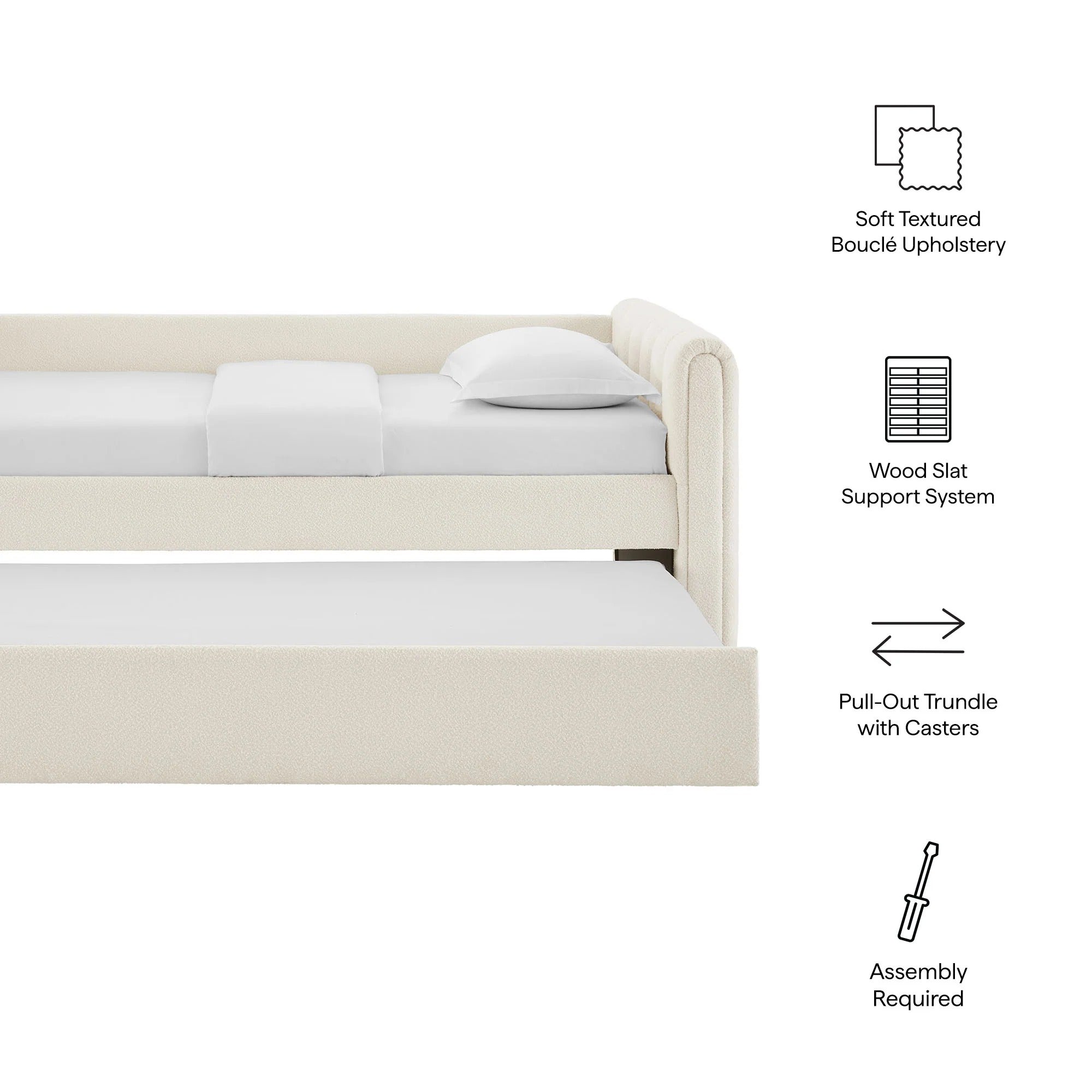Veyla Channel Tufted Boucle Twin Daybed With Trundle in Cloud
