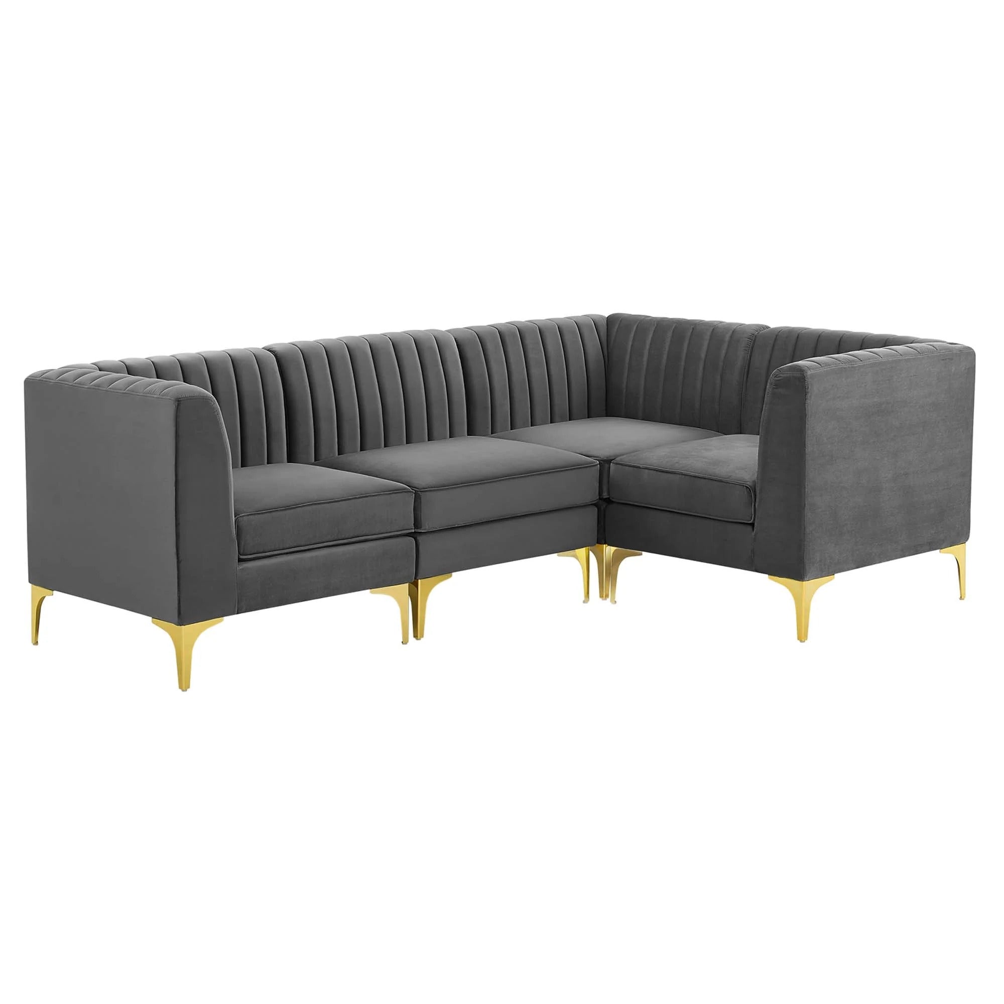 Sanguine 7-Piece Channel Tufted Performance Velvet Left-Facing Modular Sectional Sofa in Gray