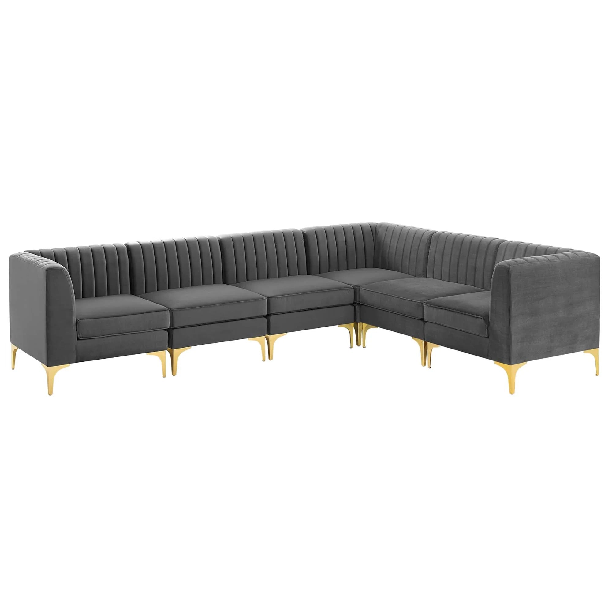 Sanguine 7-Piece Channel Tufted Performance Velvet Left-Facing Modular Sectional Sofa in Gray