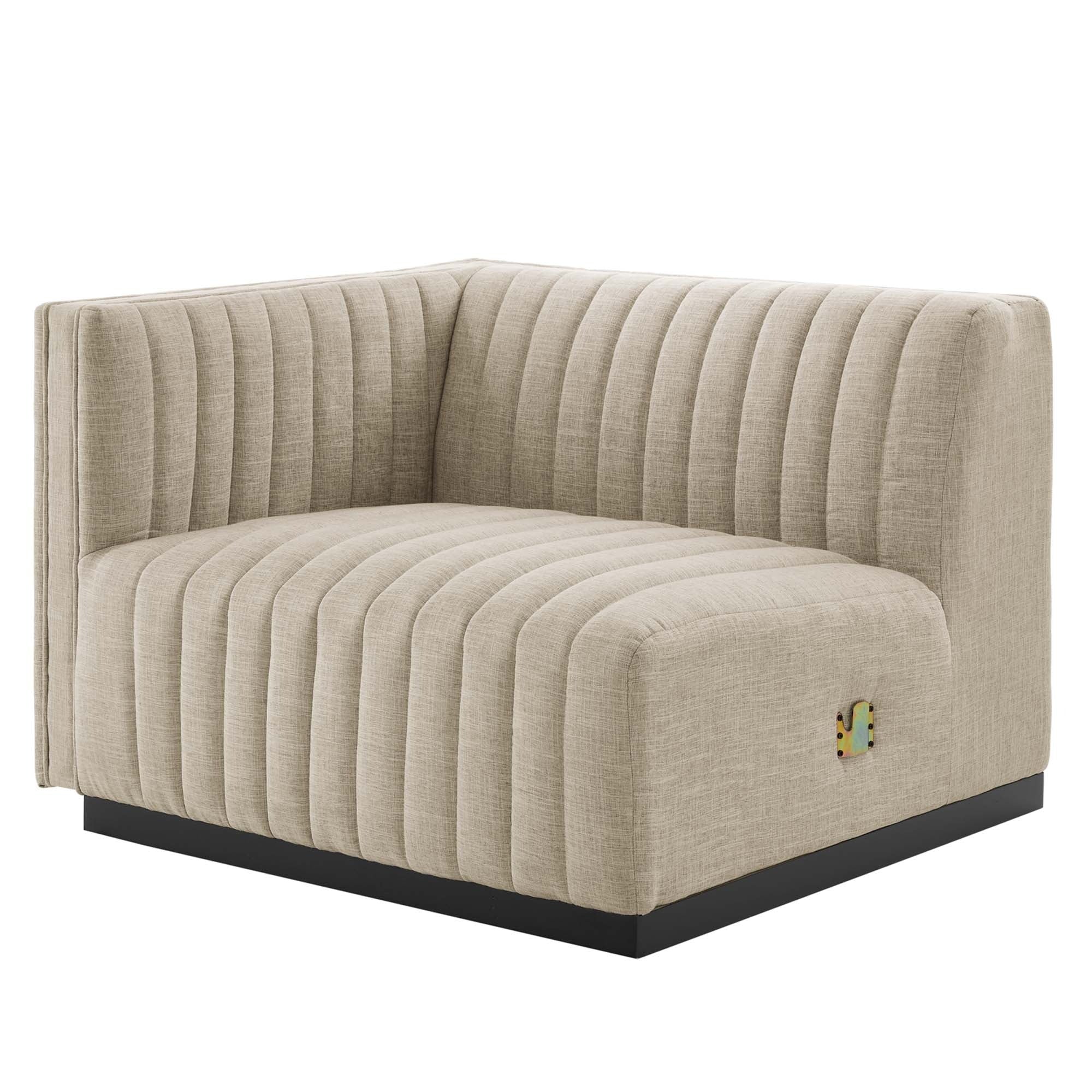 Conjure 5-Piece Channel Tufted Upholstered Fabric Sectional in Black Beige