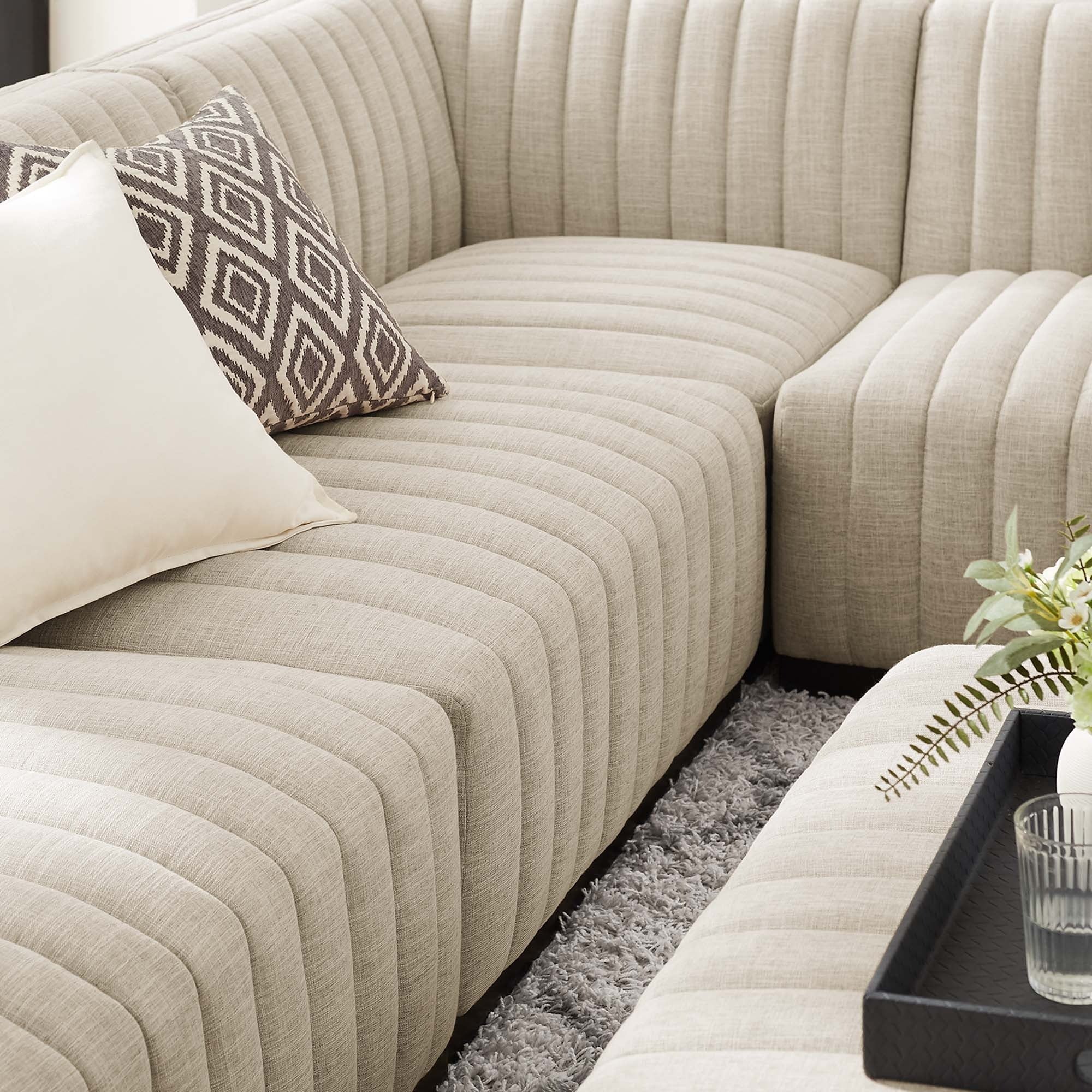 Conjure 5-Piece Channel Tufted Upholstered Fabric Sectional in Black Beige