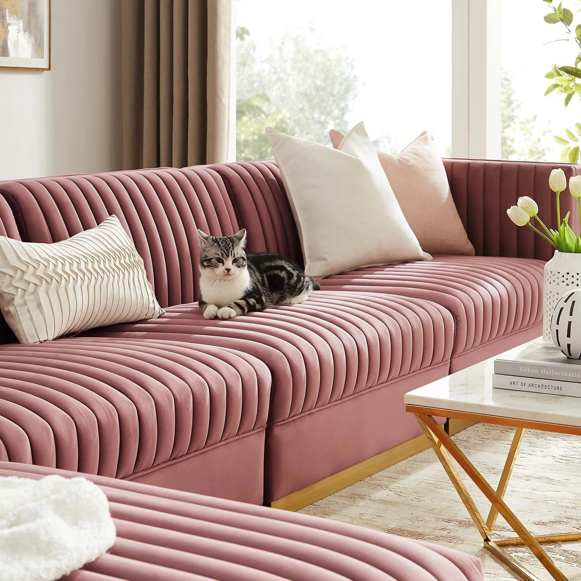 Sanguine 5-Piece Channel Tufted Performance Velvet Modular Sectional Sofa