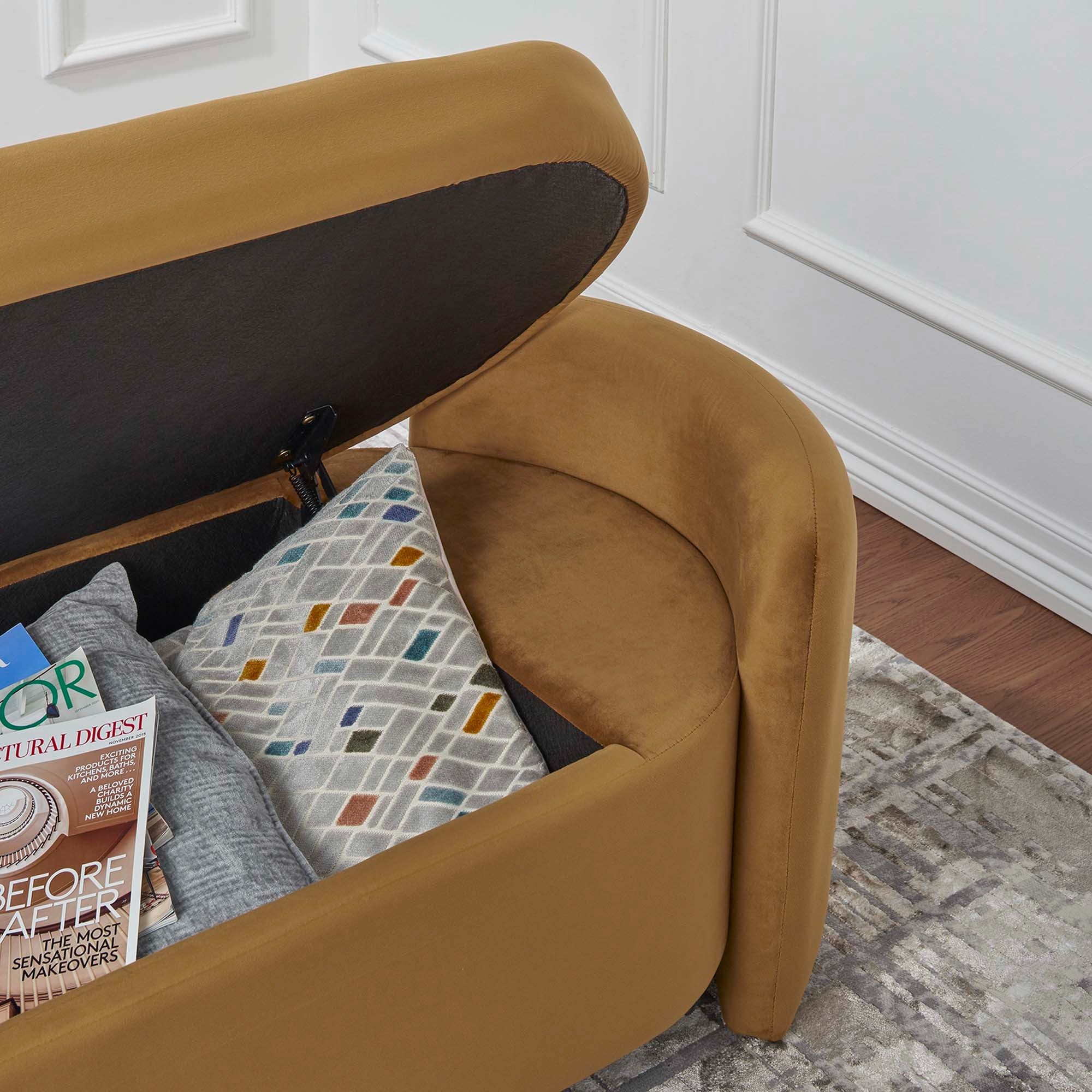 Nebula Upholstered Performance Velvet Bench in Cognac