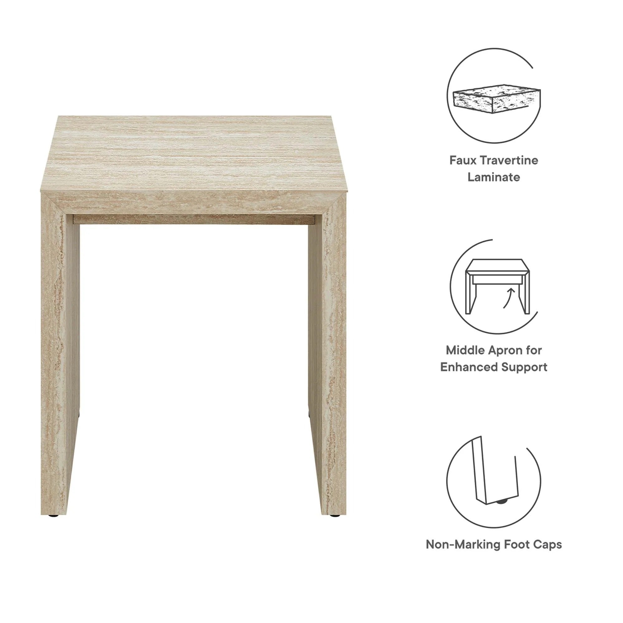 Mirella Faux Travertine Side Table in Travertine