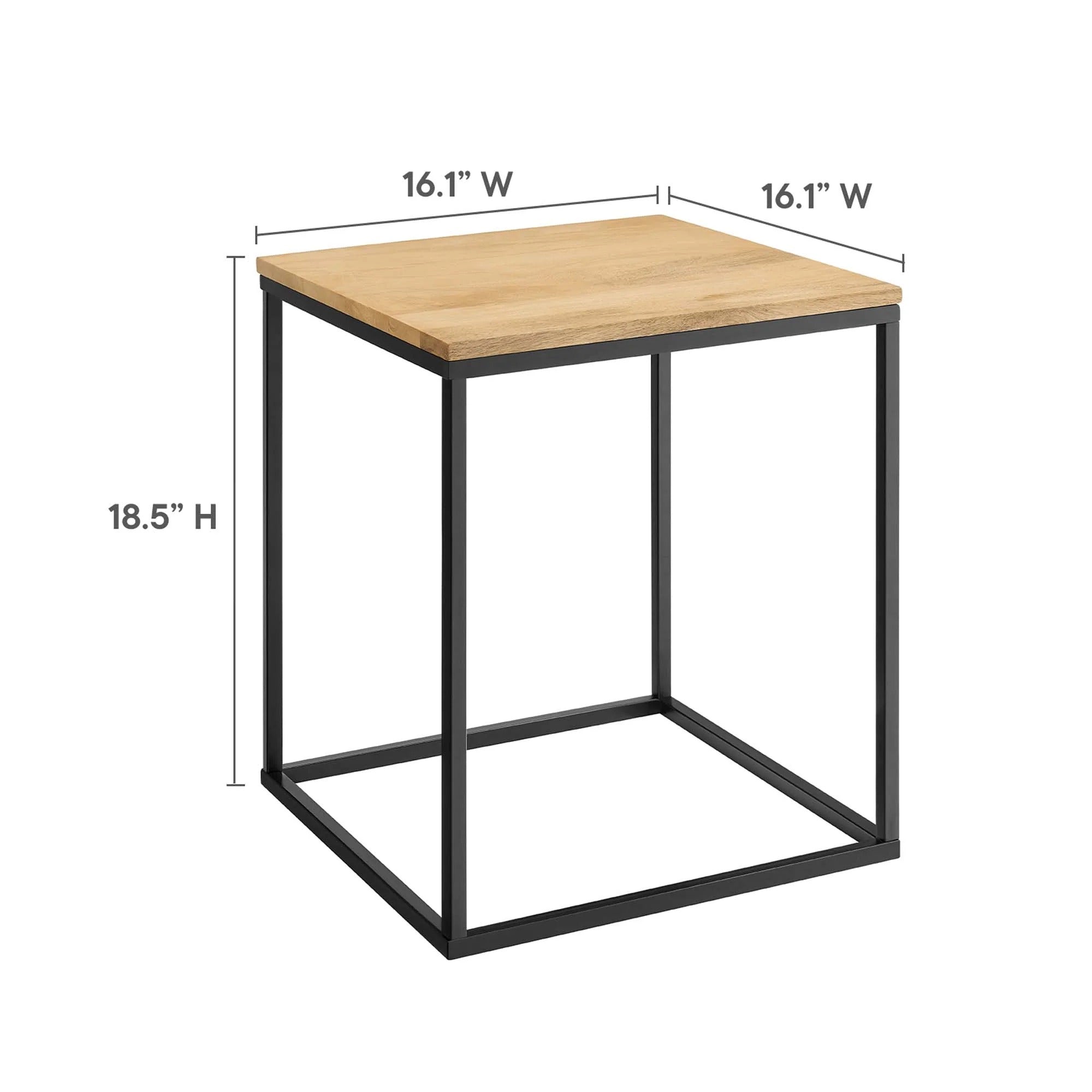 Zora Square Wood and Metal Side Table in Oak