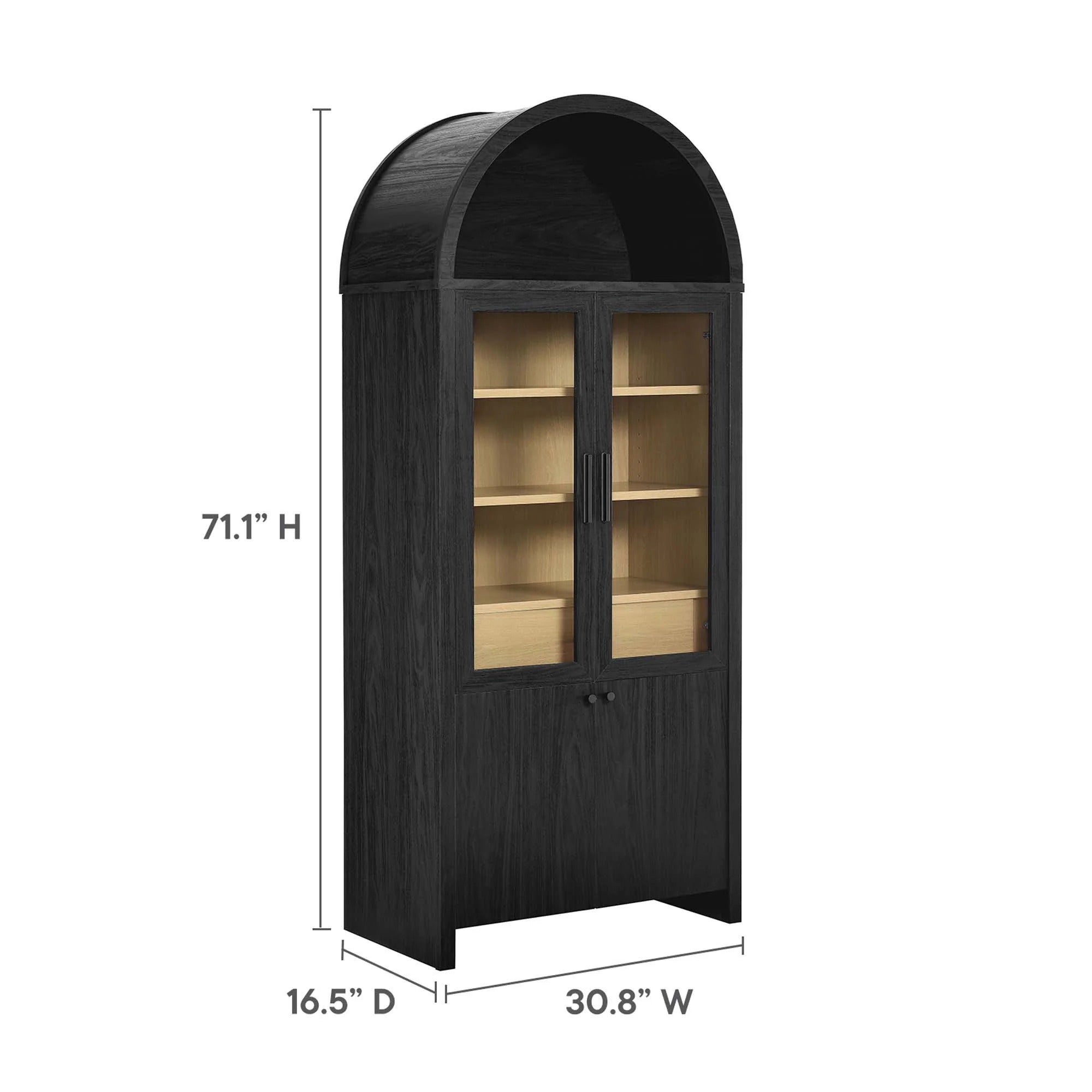 Evie Arched Tall Display Cabinet in Black Oak