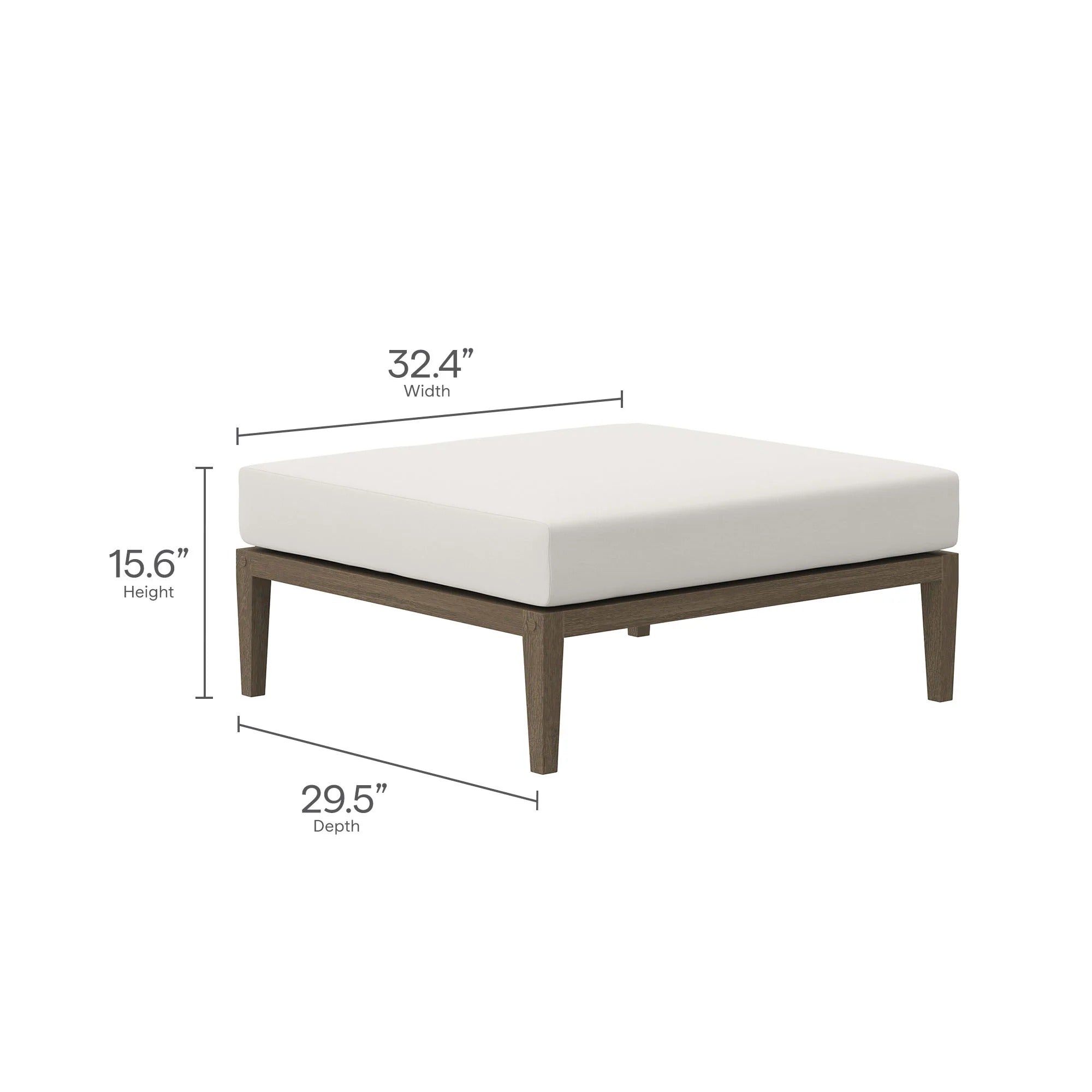 Northlake Outdoor Patio Teak Ottoman in Weathered Gray White