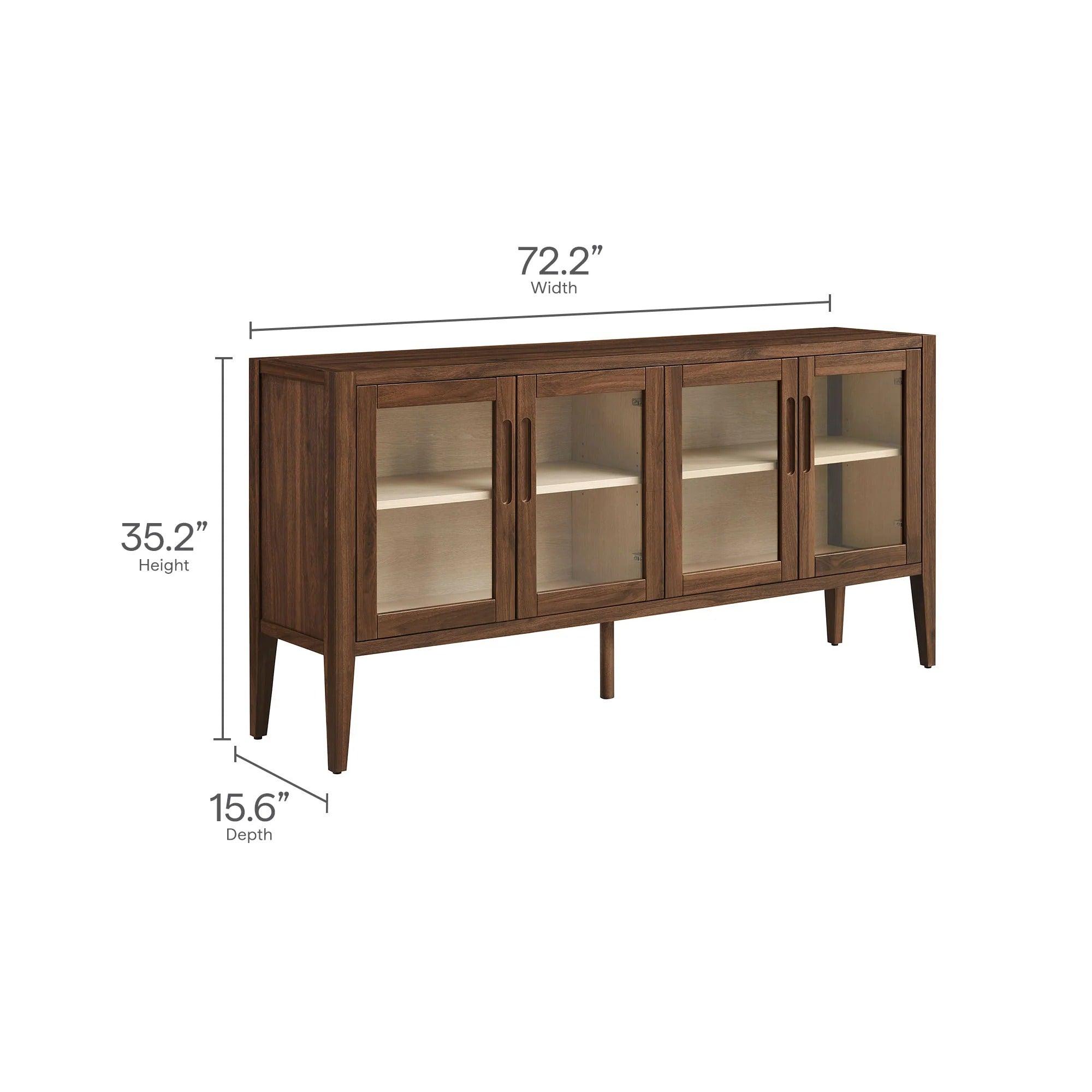 Nell 72" Glass Door Sideboard Storage Display Cabinet in Walnut