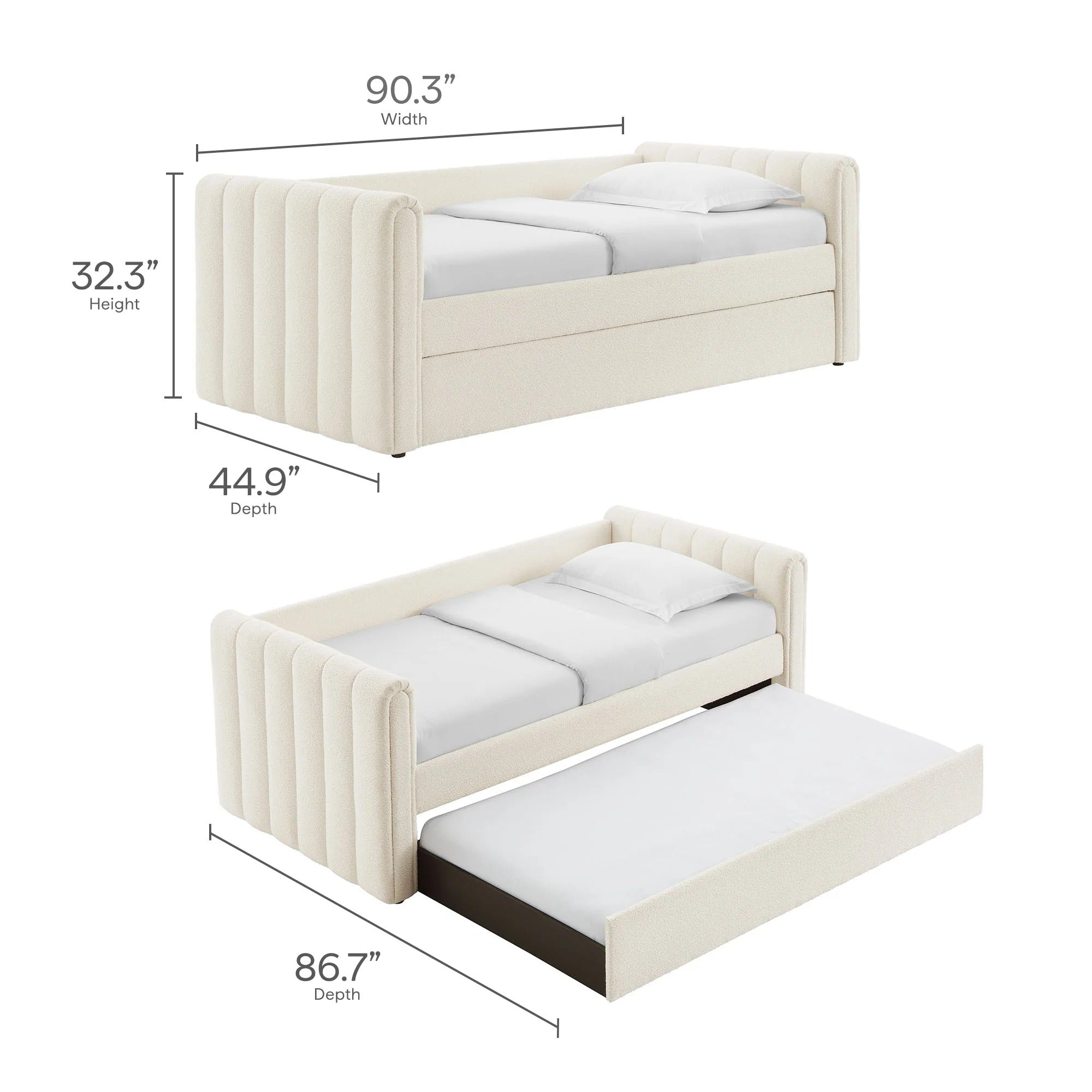 Veyla Channel Tufted Boucle Twin Daybed With Trundle in Cloud