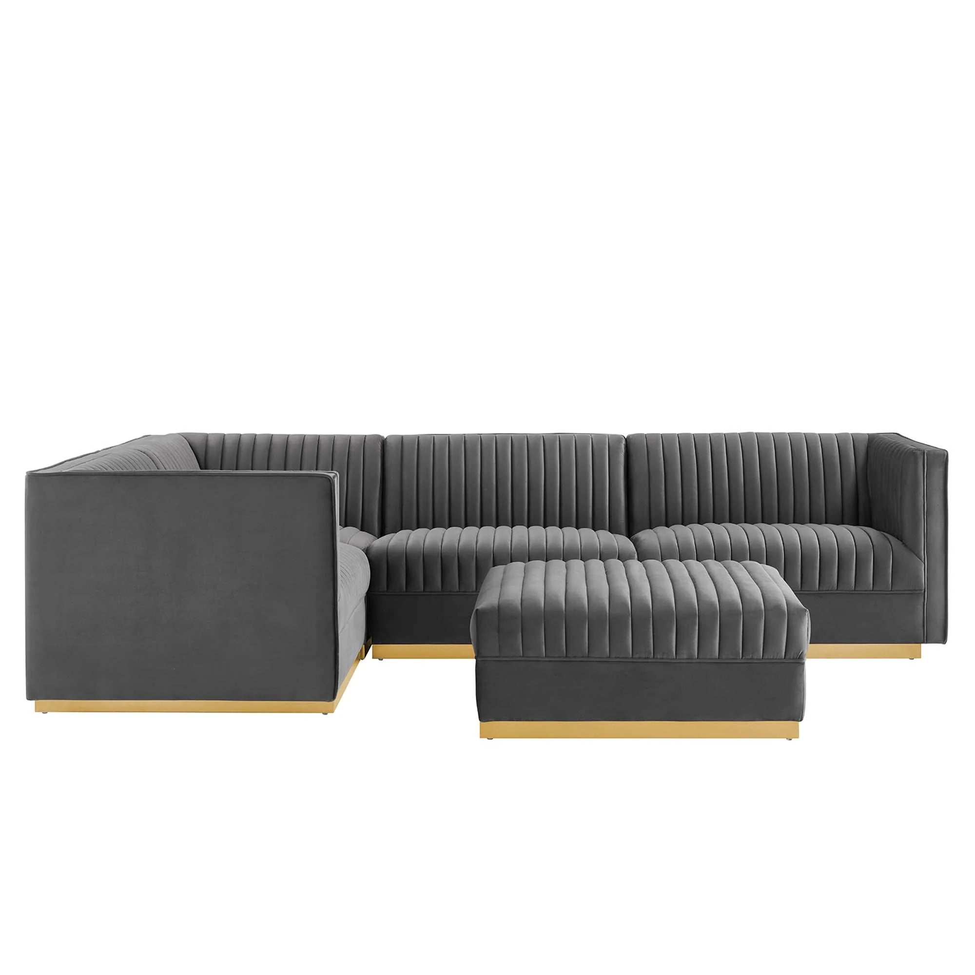 Sanguine 7-Piece Channel Tufted Performance Velvet Left-Facing Modular Sectional Sofa in Gray