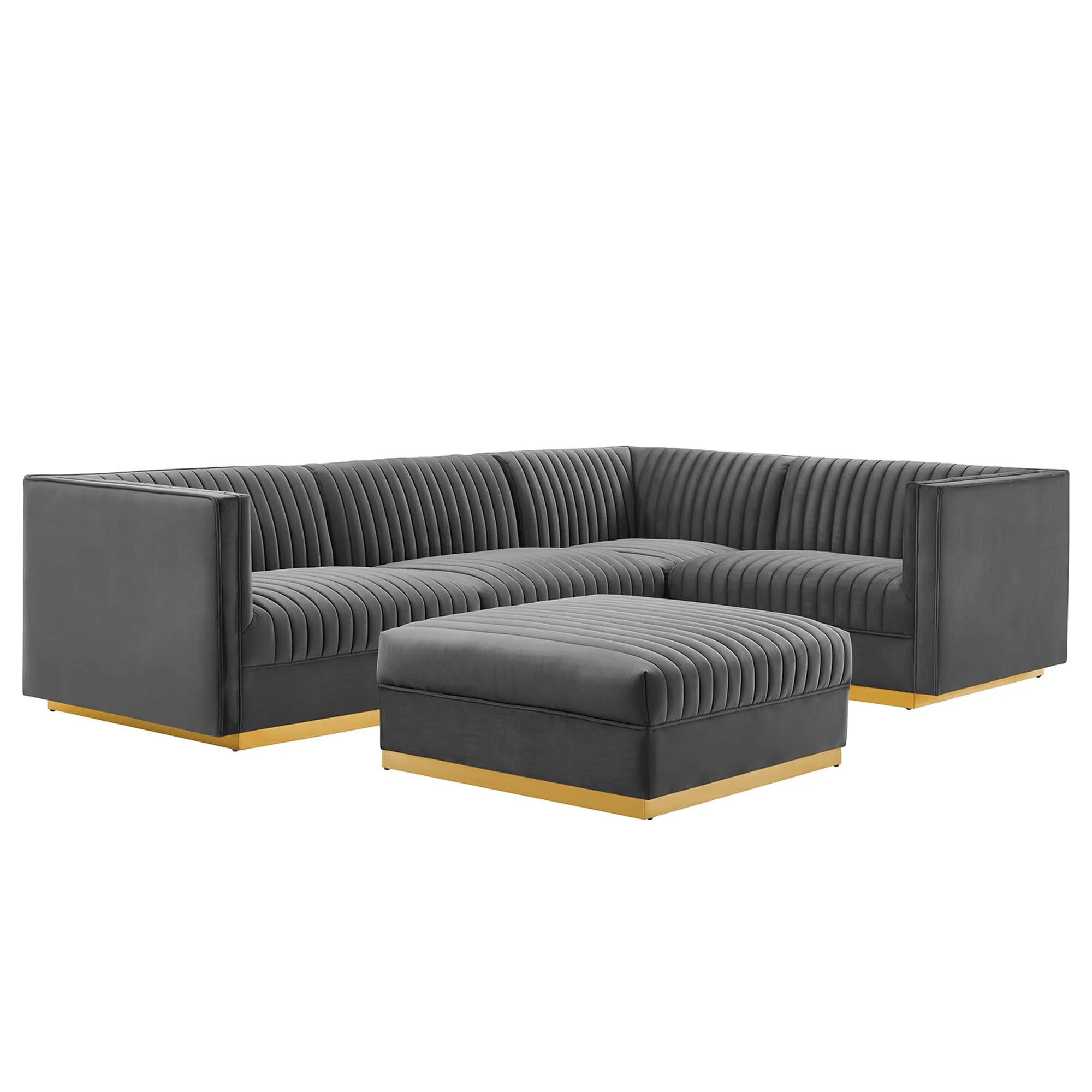 Sanguine 7-Piece Channel Tufted Performance Velvet Left-Facing Modular Sectional Sofa in Gray