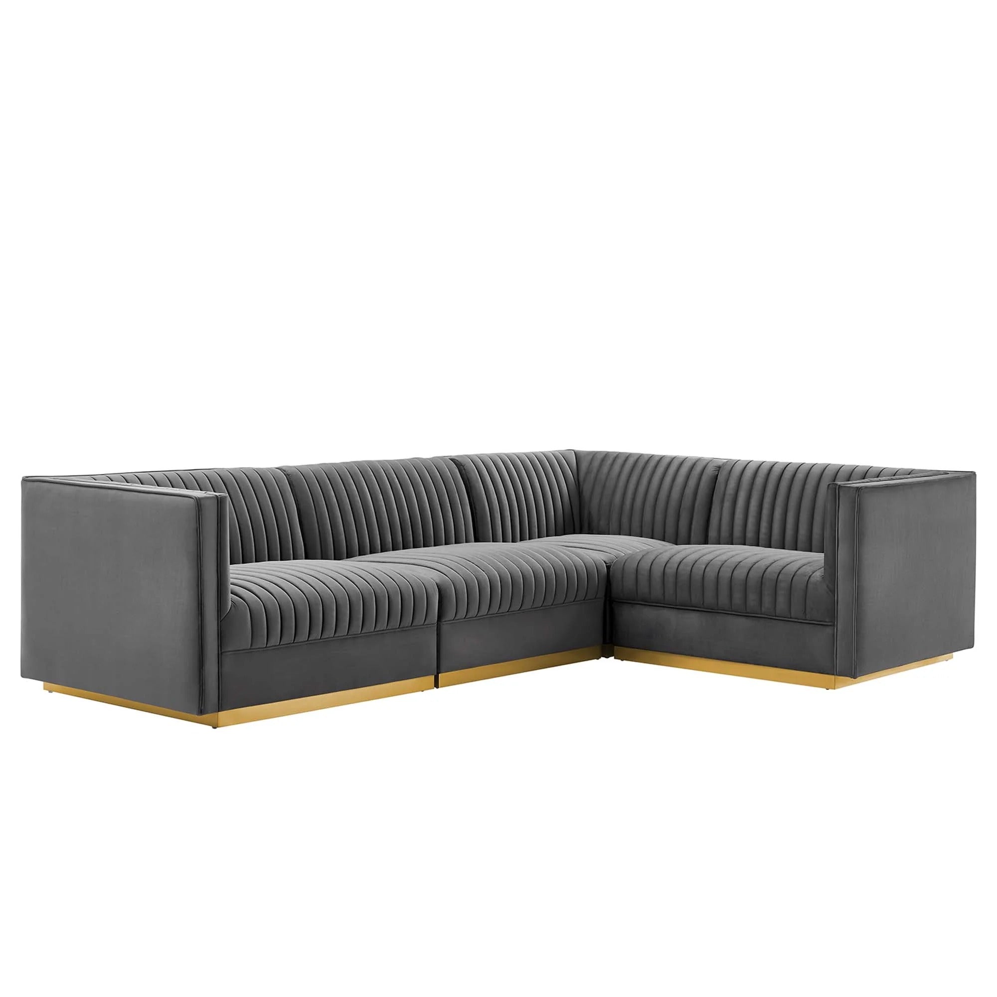Sanguine 7-Piece Channel Tufted Performance Velvet Left-Facing Modular Sectional Sofa in Gray