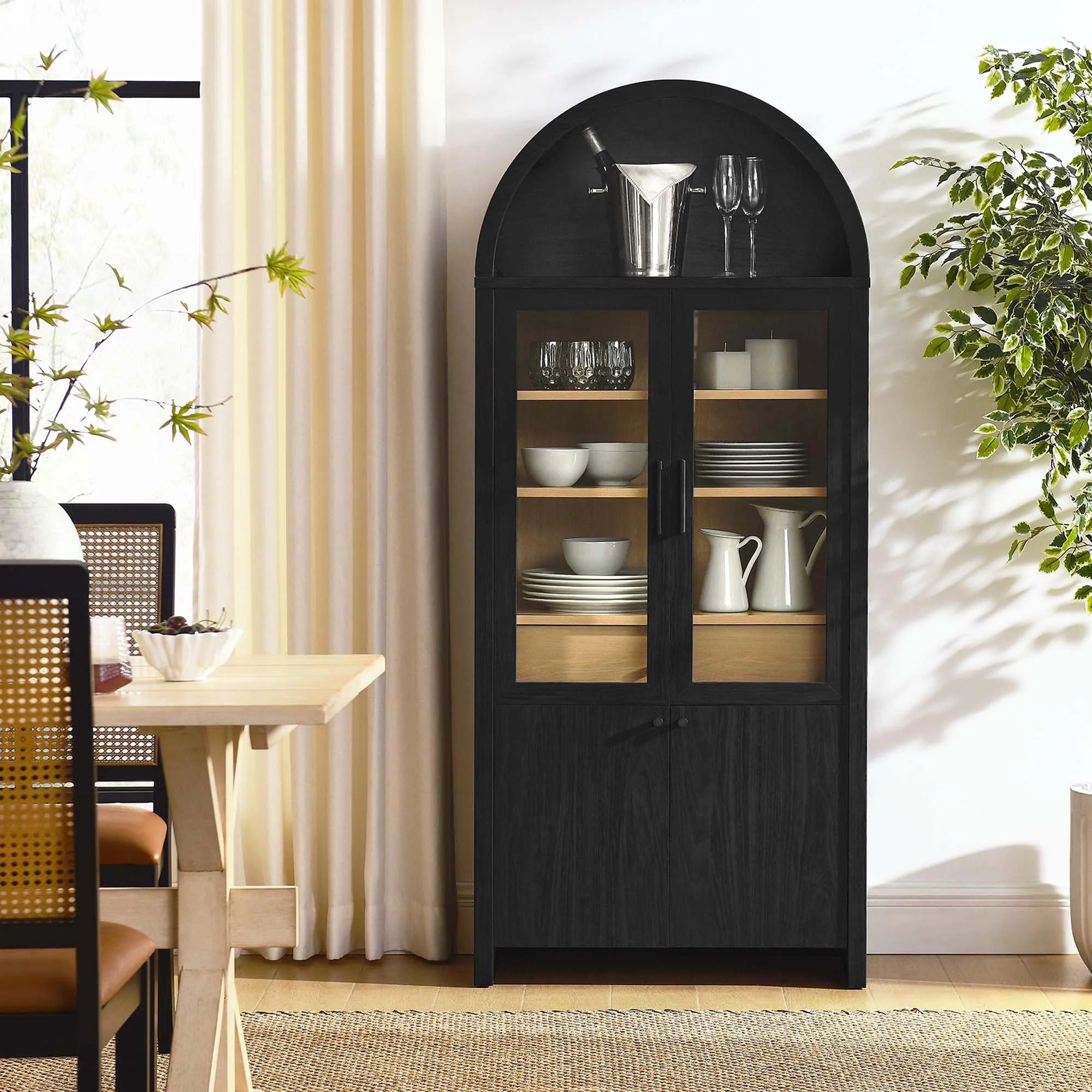 Evie Arched Tall Display Cabinet in Black Oak