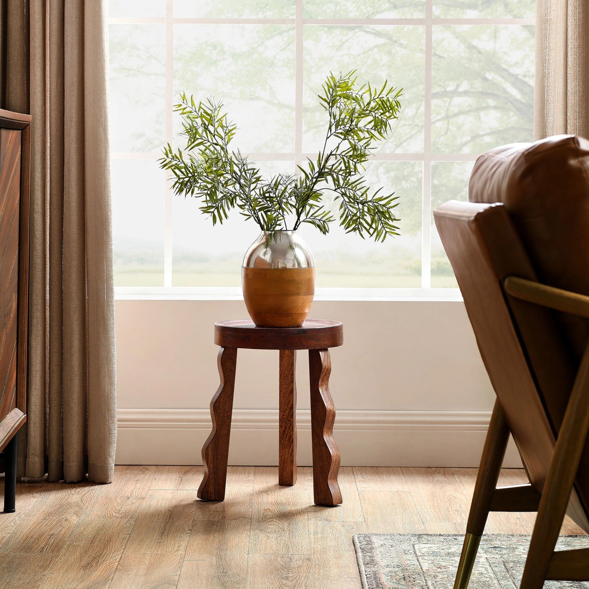 Sorrel Carved Wood Stool in Walnut