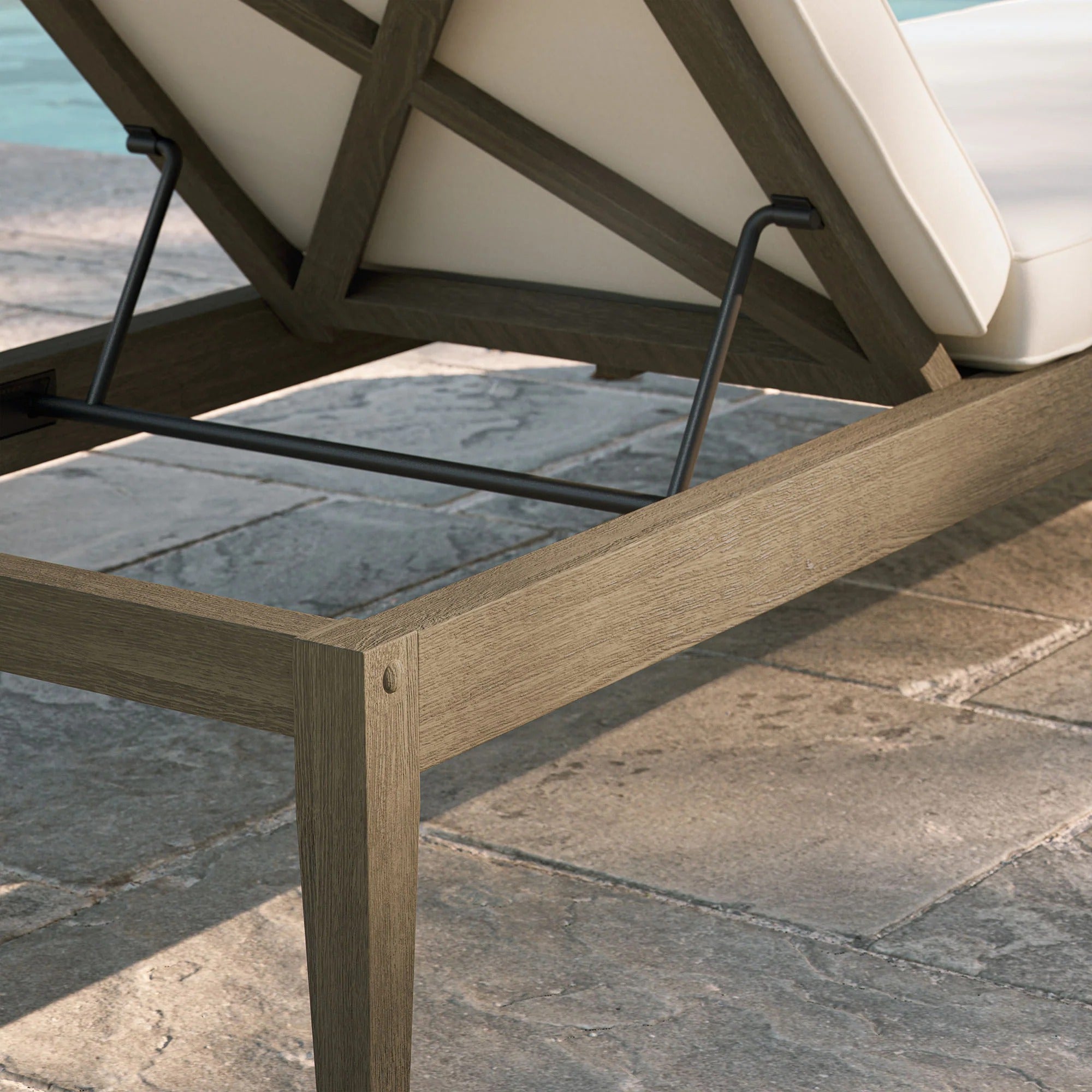 Northlake Outdoor Patio Teak Chaise Lounge in Weathered Gray White