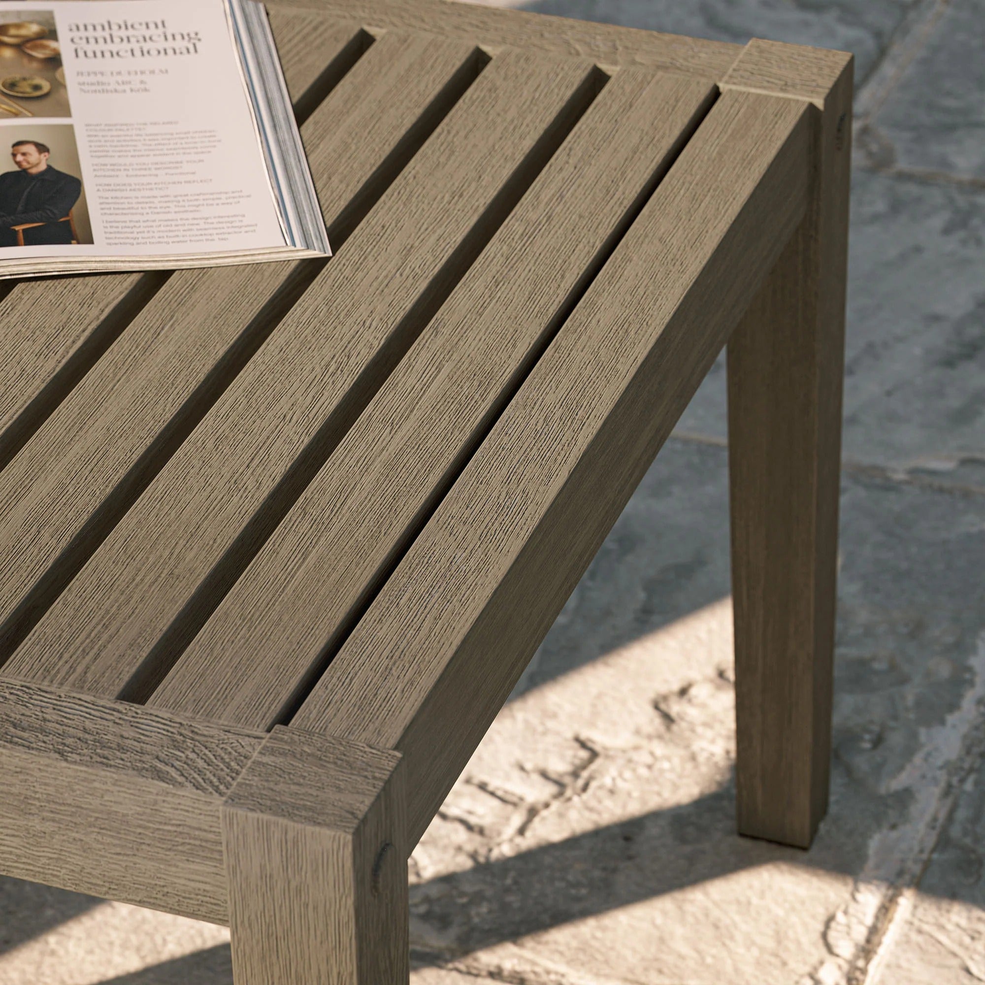 Northlake Square Outdoor Patio Teak Side Table in Weathered Gray