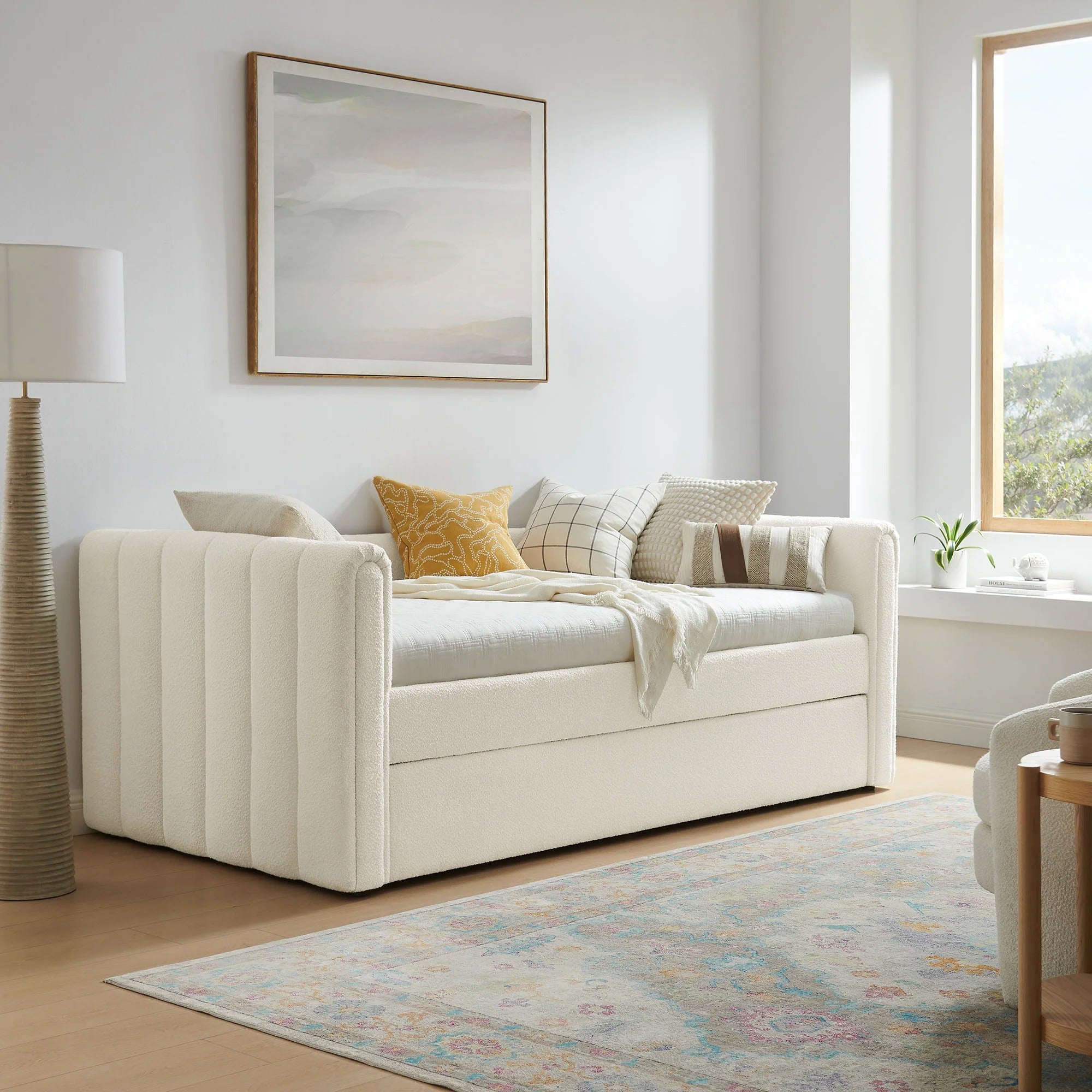 Veyla Channel Tufted Boucle Twin Daybed With Trundle in Cloud