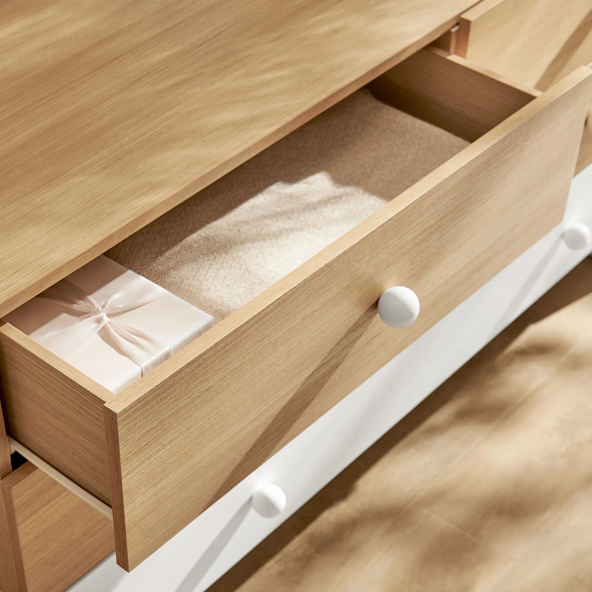 Nolia 6-Drawer Color Block Dresser in Oak White