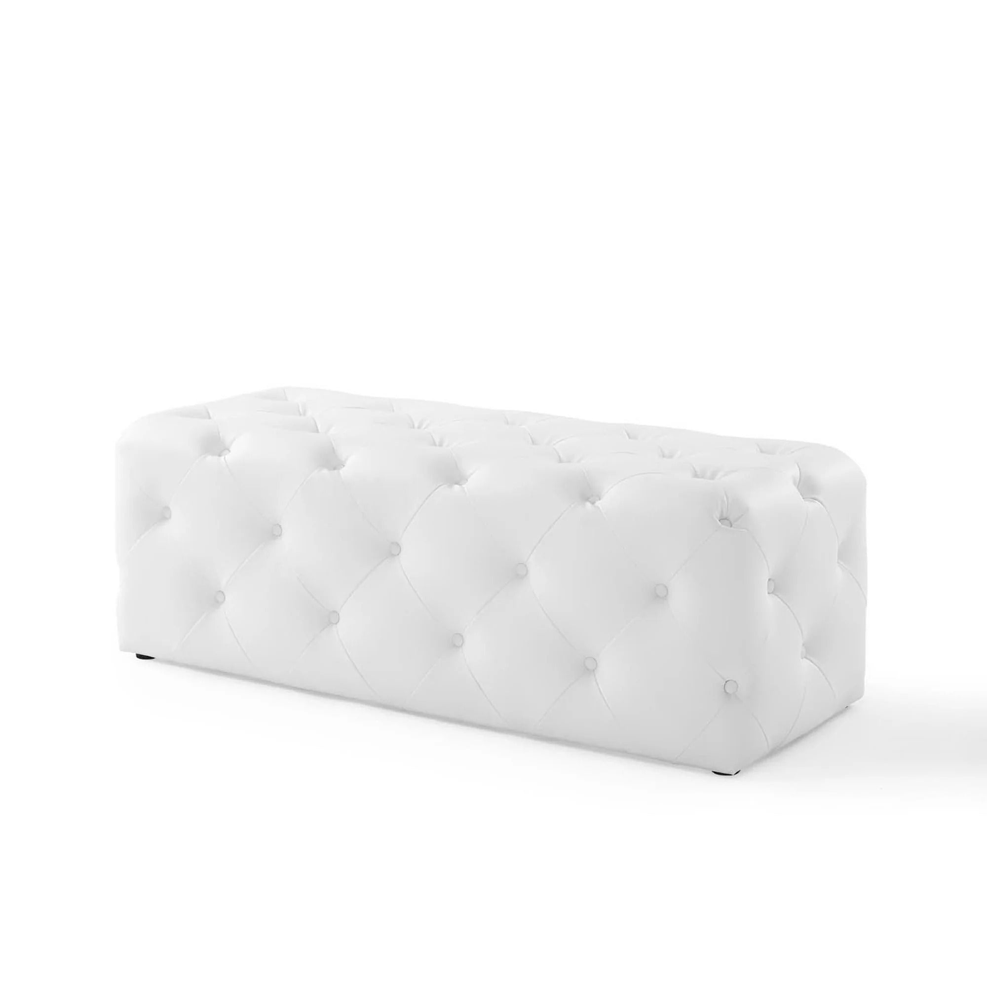 Amour 48" Tufted Button Entryway Faux Leather Bench in White