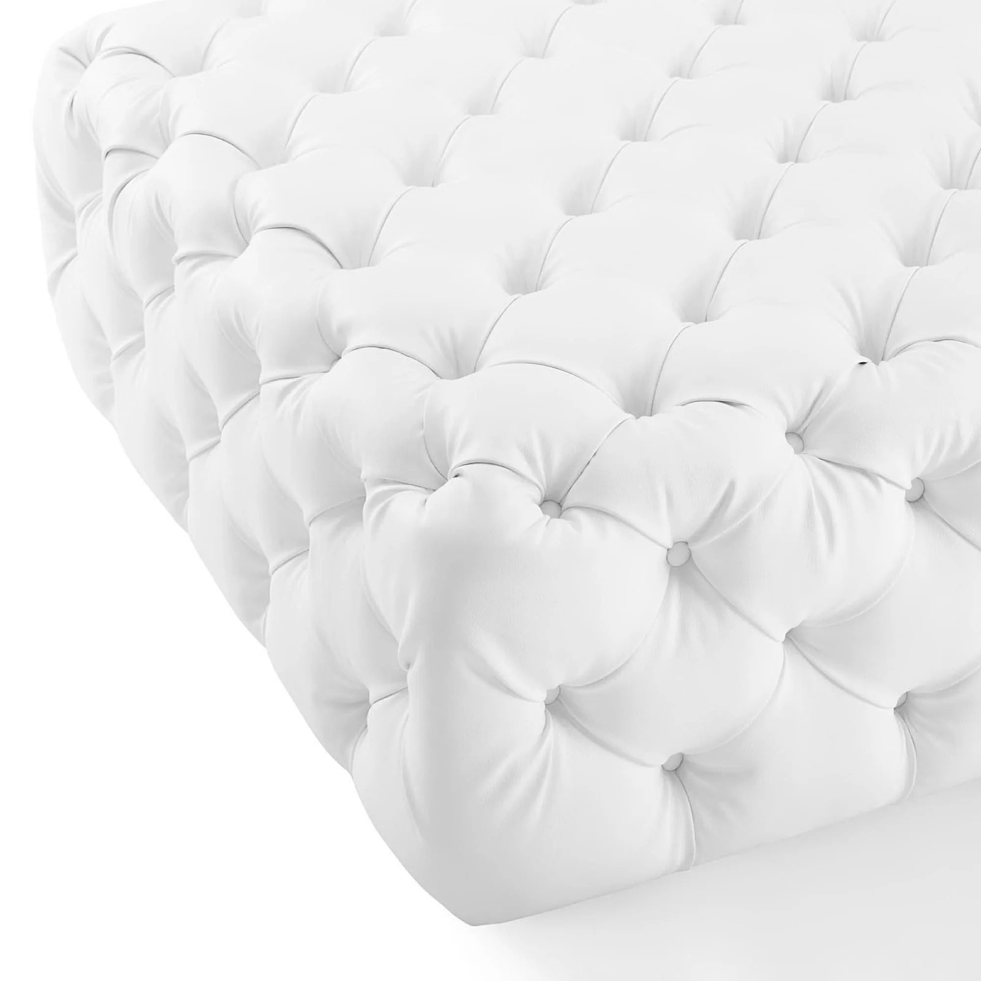 Amour Tufted Button Large Square Faux Leather Ottoman in White