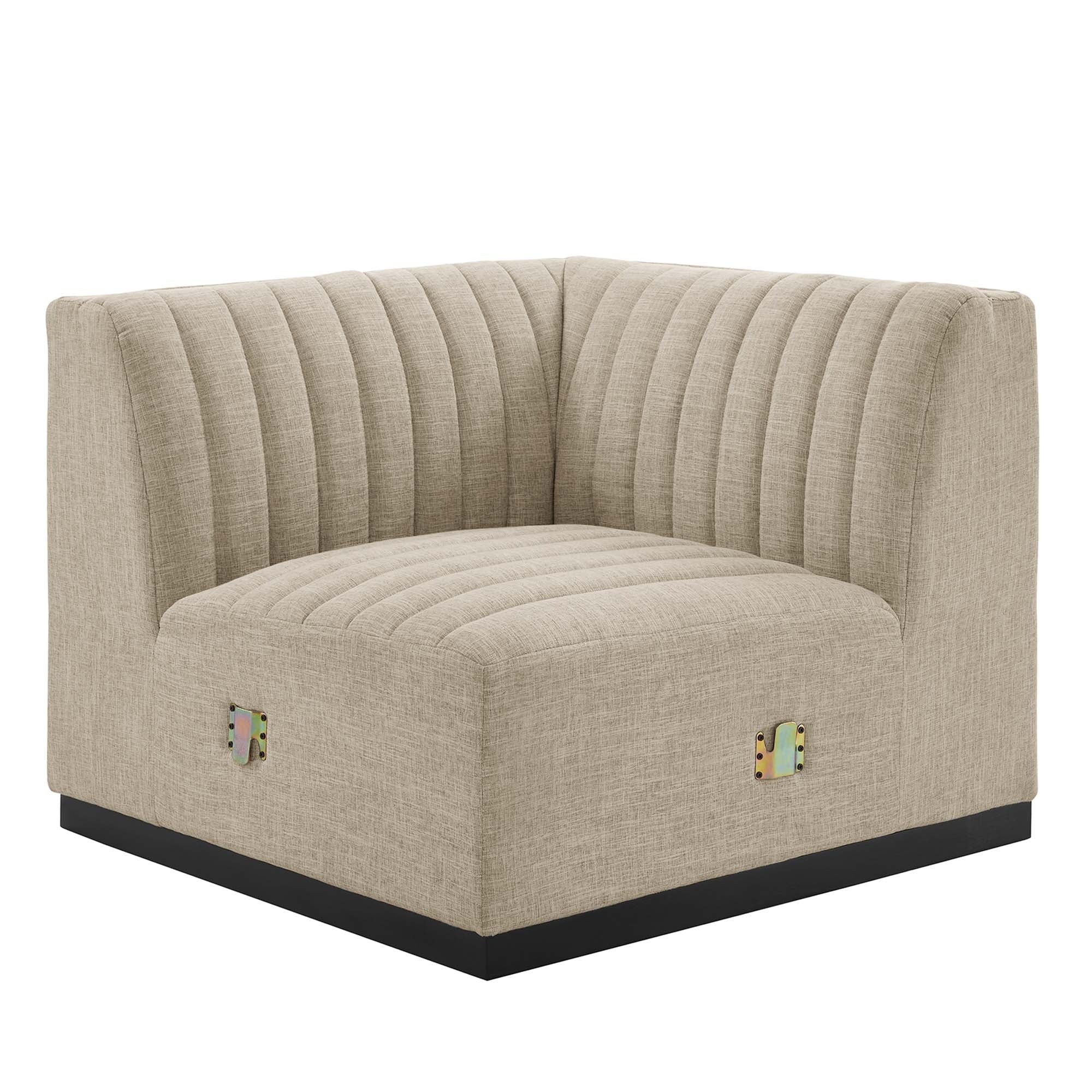Conjure 5-Piece Channel Tufted Upholstered Fabric Sectional in Black Beige