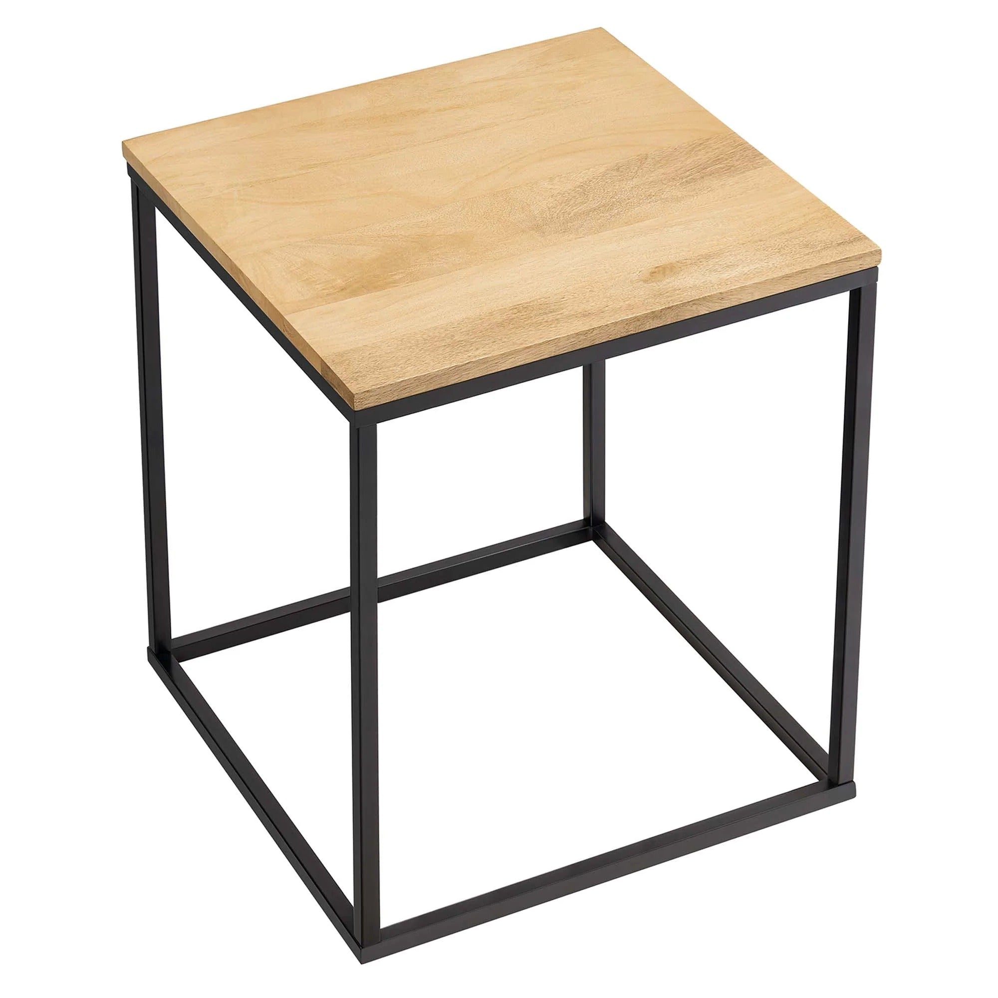 Zora Square Wood and Metal Side Table in Oak