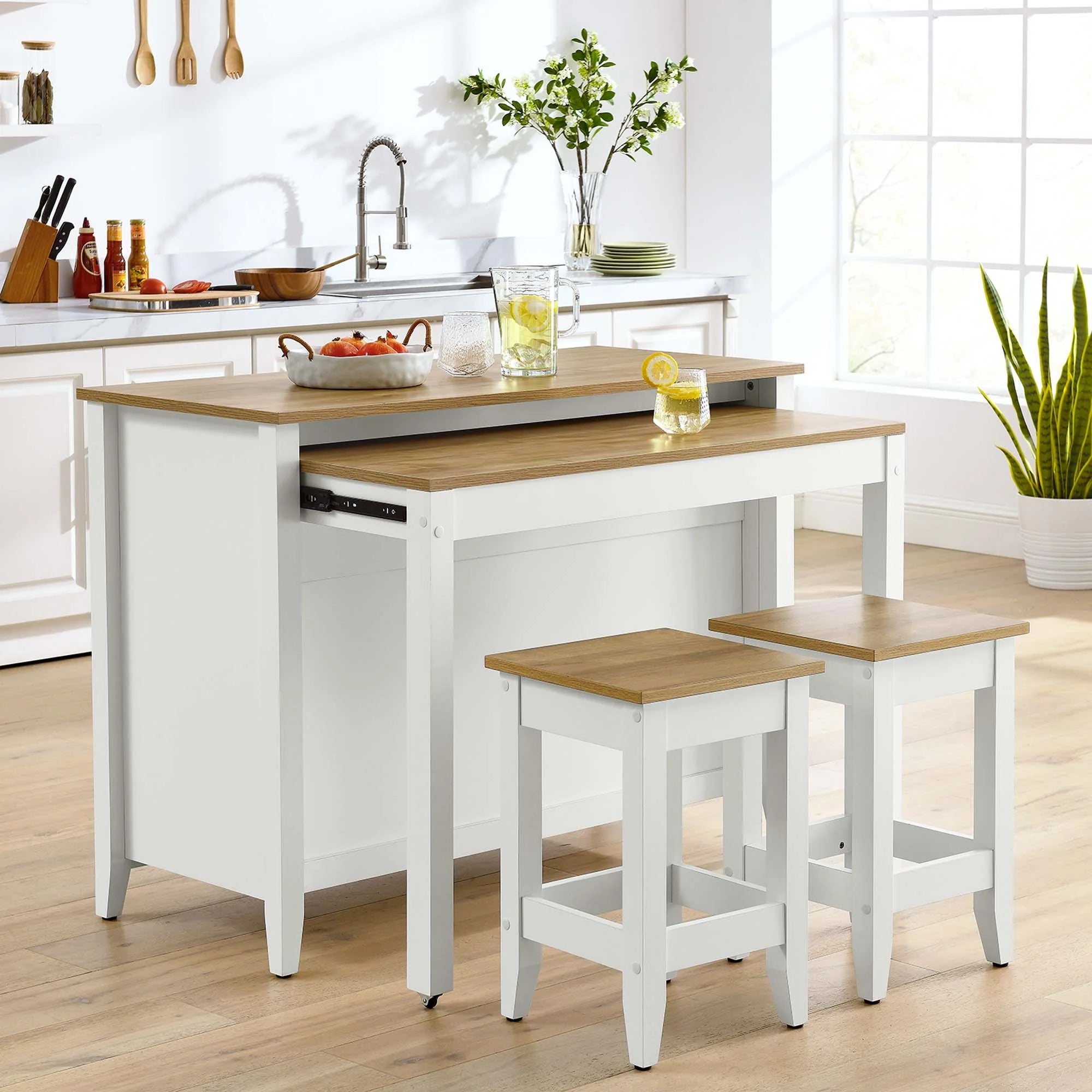 Garland 3-Piece Kitchen Island and Stool Set in Oak White