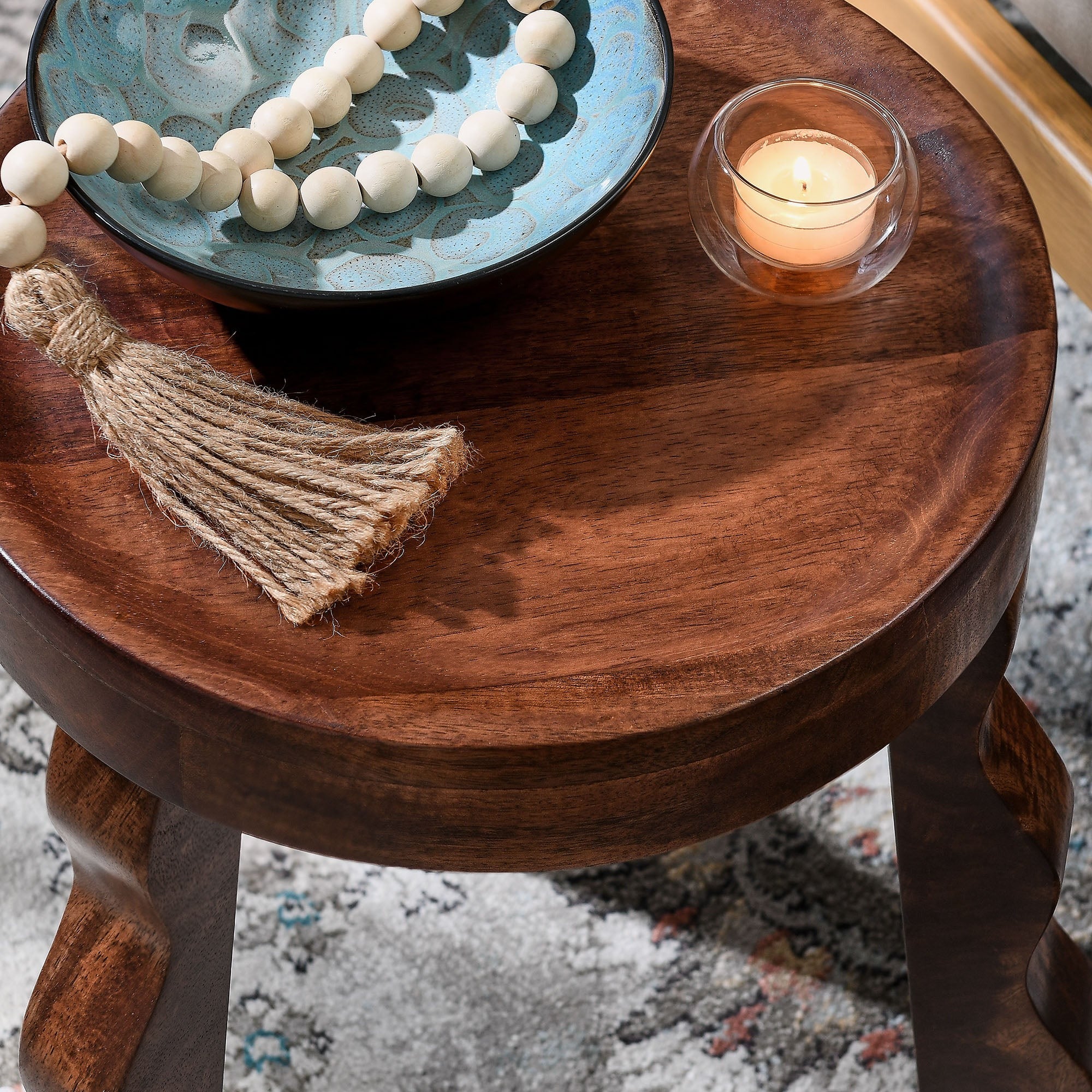 Sorrel Carved Wood Stool in Walnut