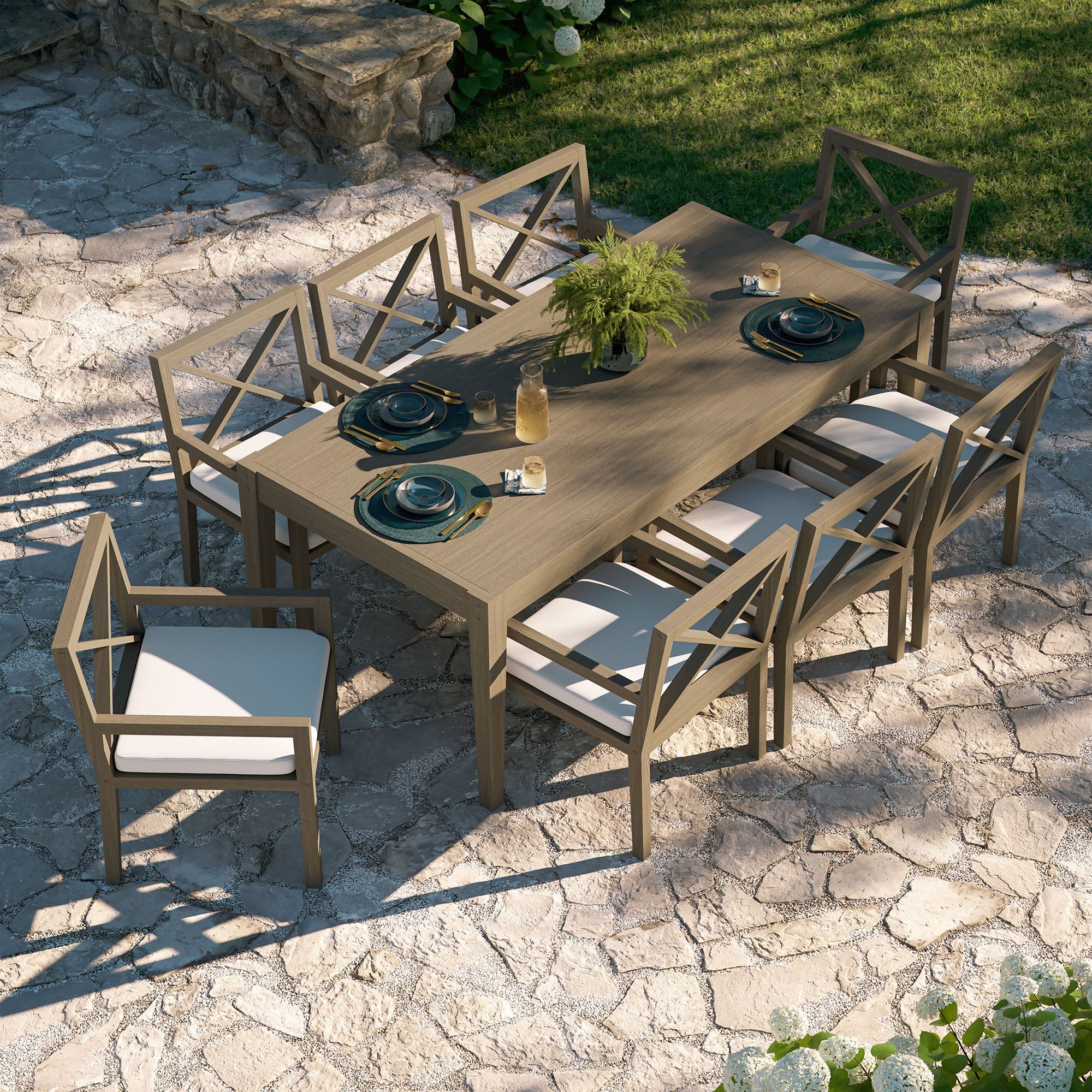 Northlake 9-Piece Outdoor Patio Teak Wood Dining Set in Weathered Gray