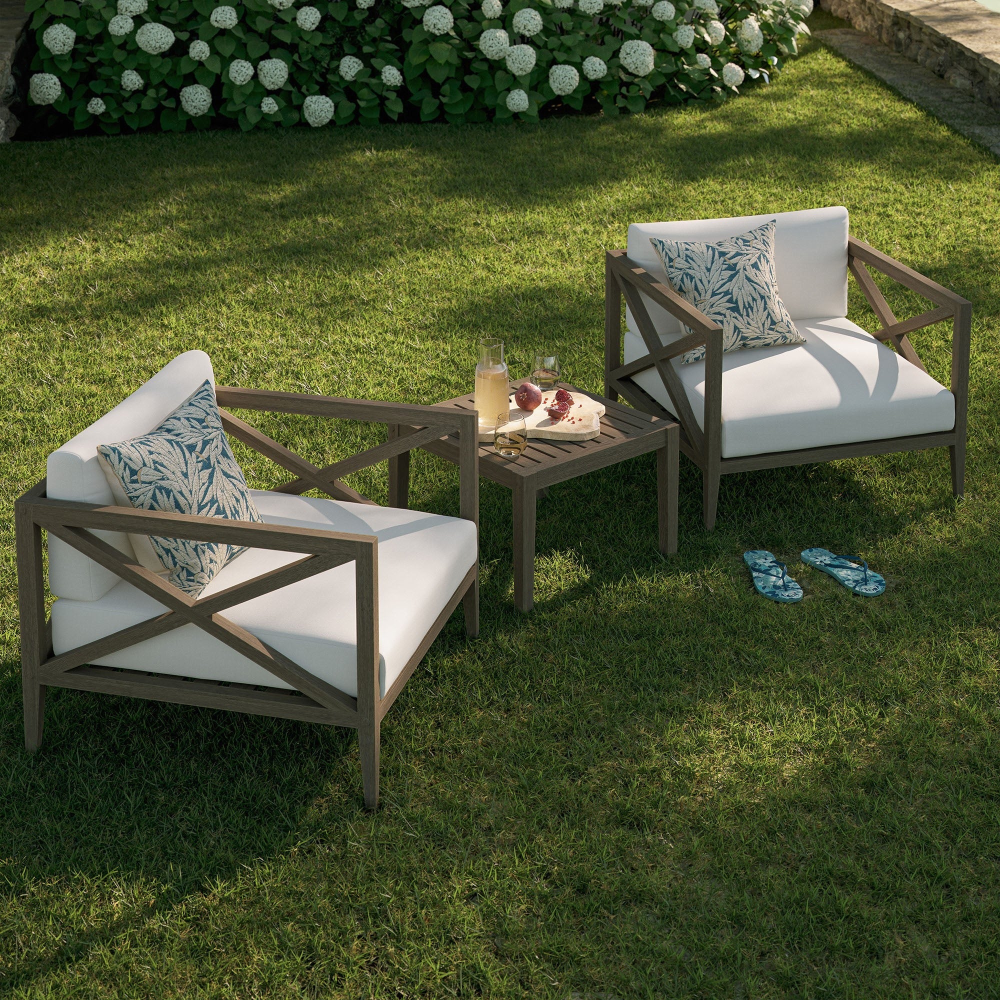 Northlake 3-Piece Outdoor Patio Teak Wood Furniture Set with Armchair and Side Table in Weathered Gray