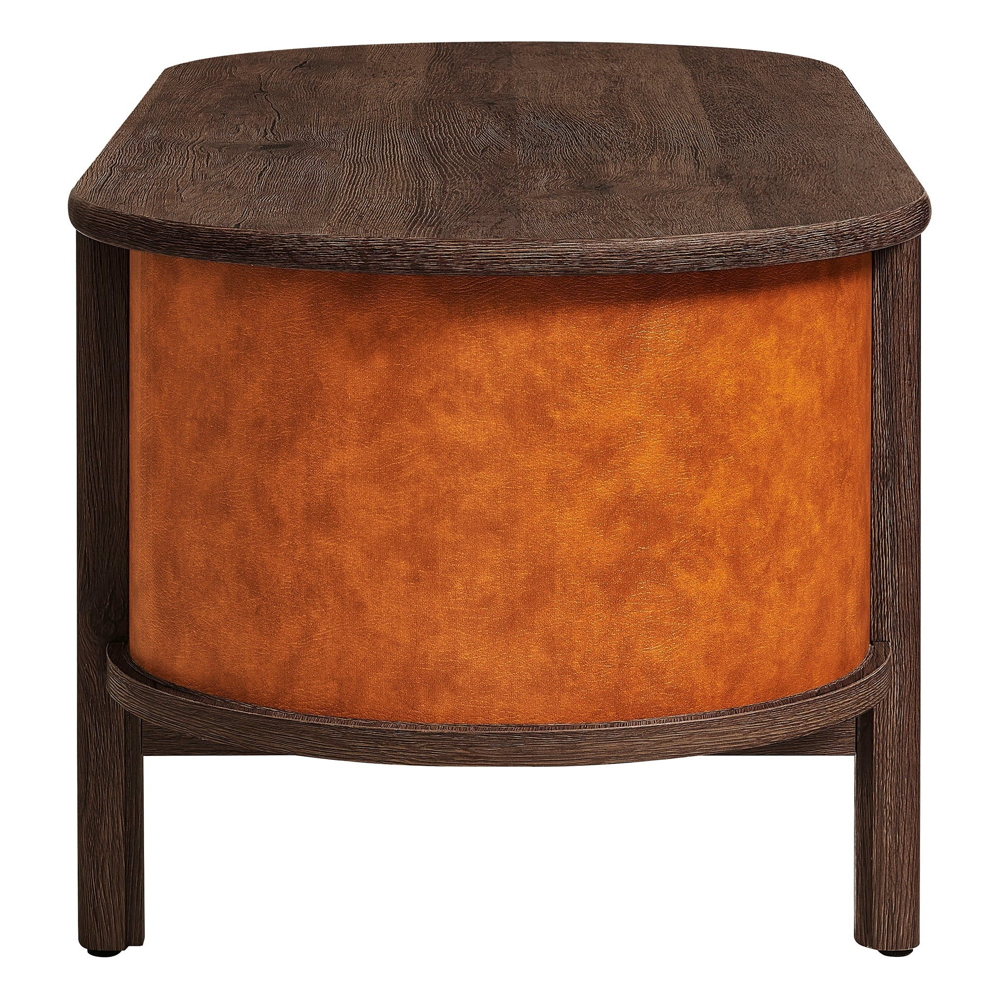 Coralie Curved Vegan Leather Oval Coffee Table in Walnut Tan