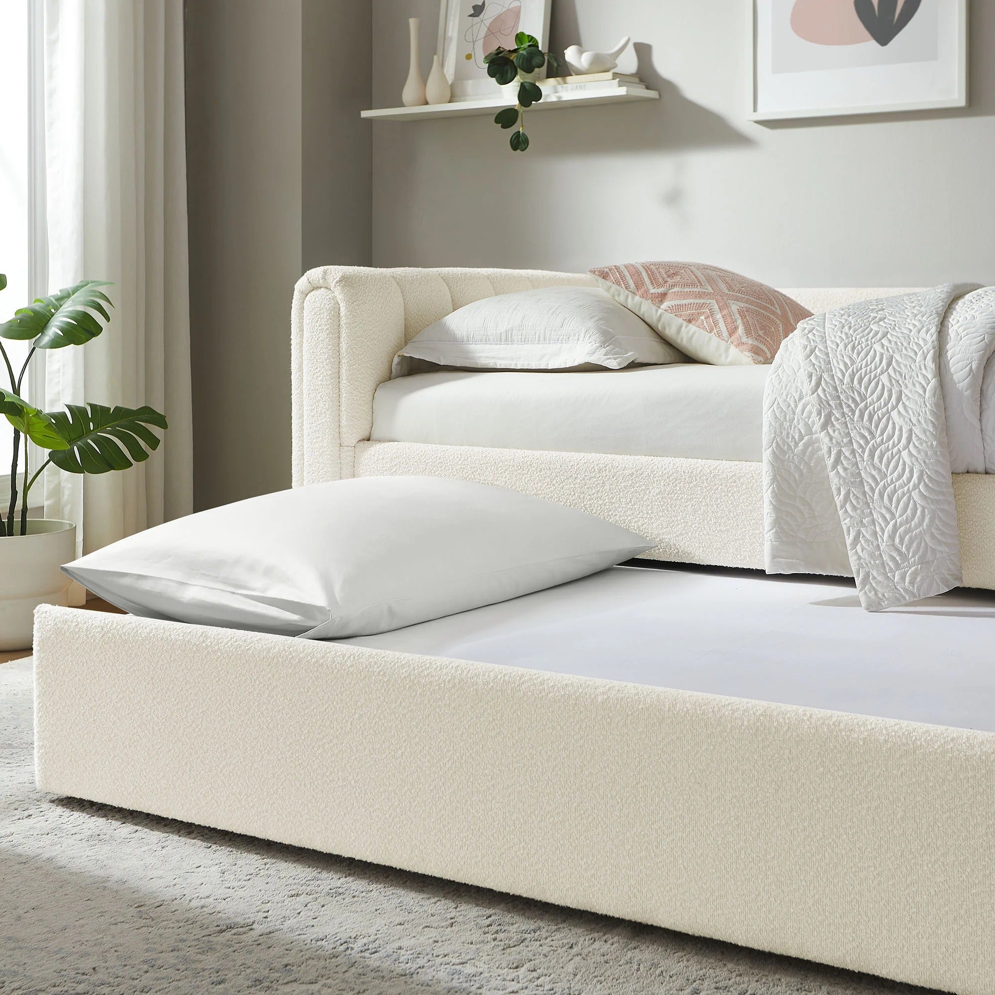Veyla Channel Tufted Boucle Twin Daybed With Trundle in Cloud
