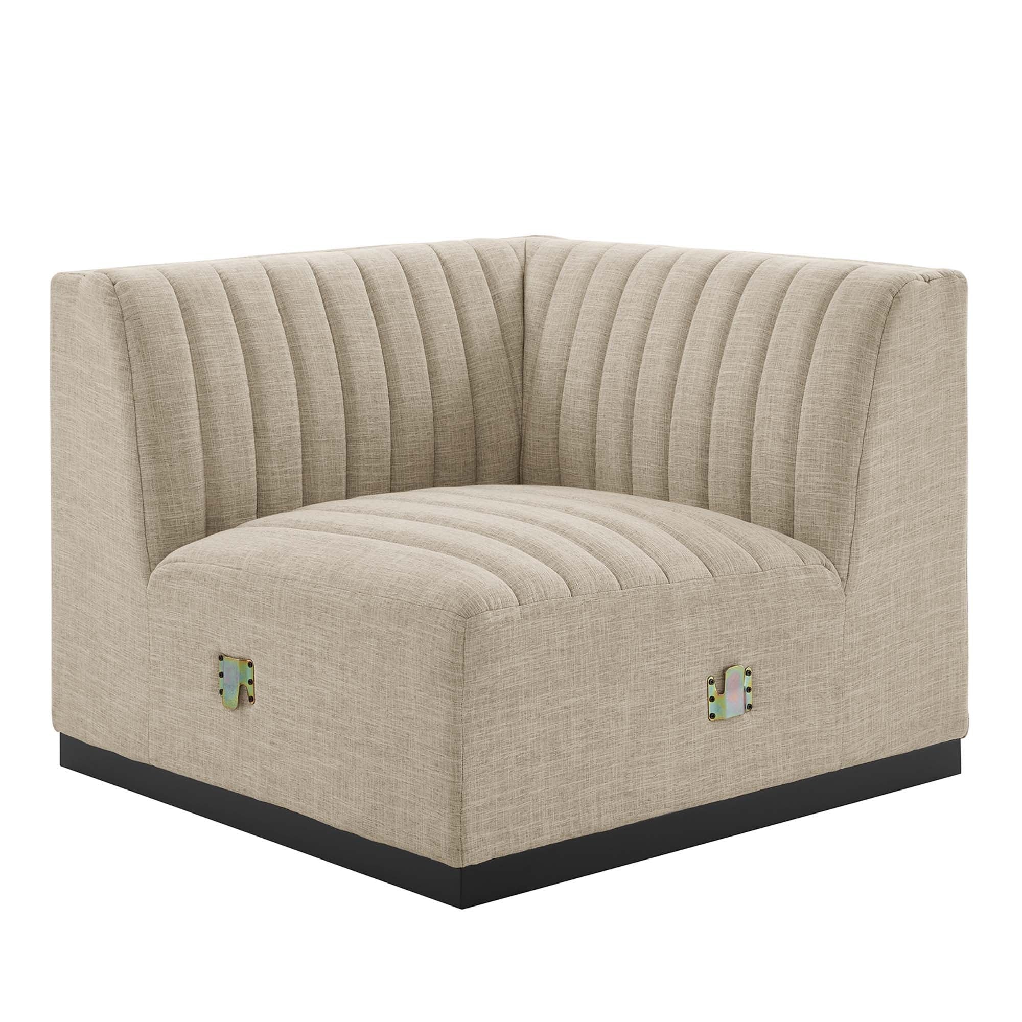 Conjure 5-Piece Channel Tufted Upholstered Fabric Sectional in Black Beige