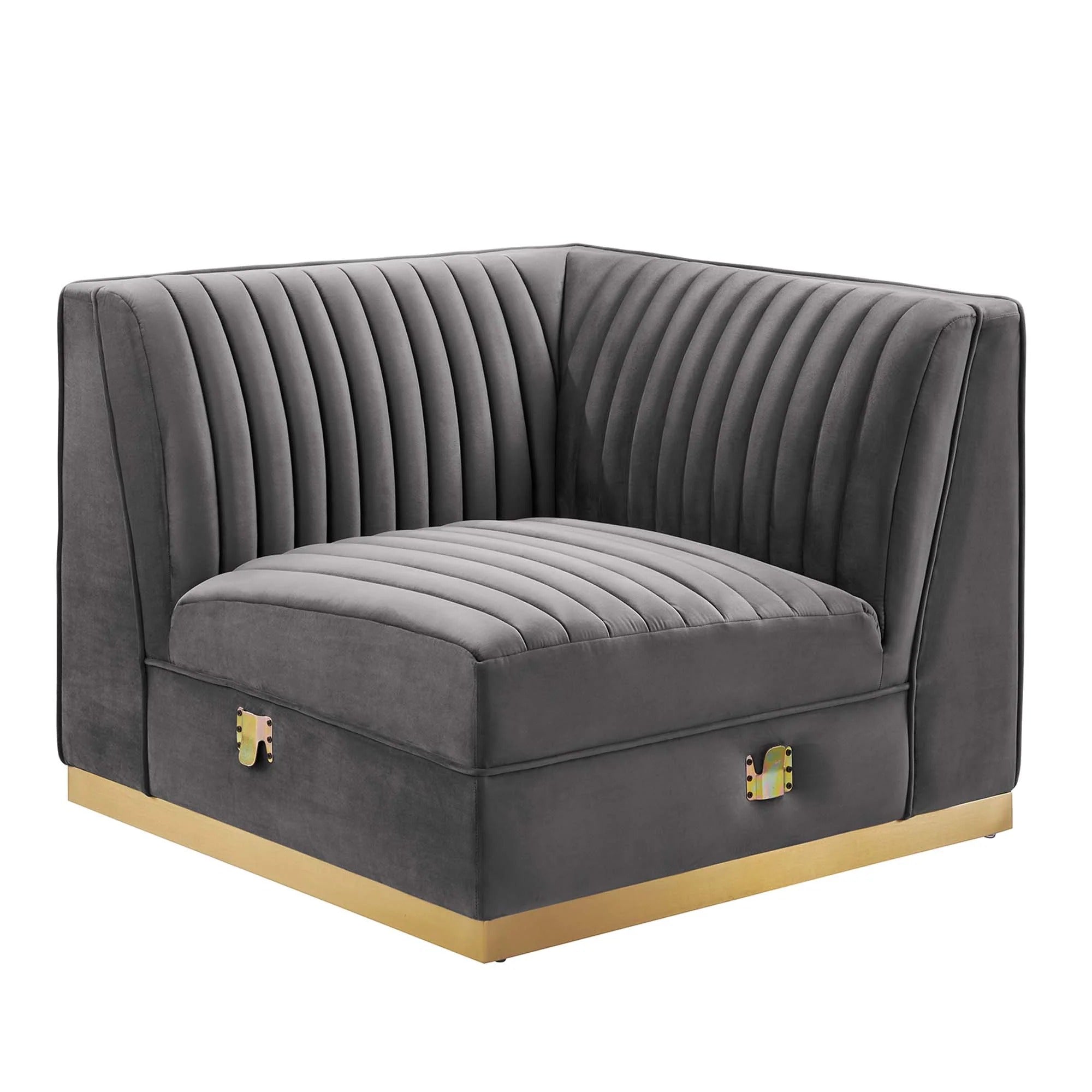 Sanguine 4-Piece Channel Tufted Performance Velvet Right-Facing Modular Sectional Sofa in Gray
