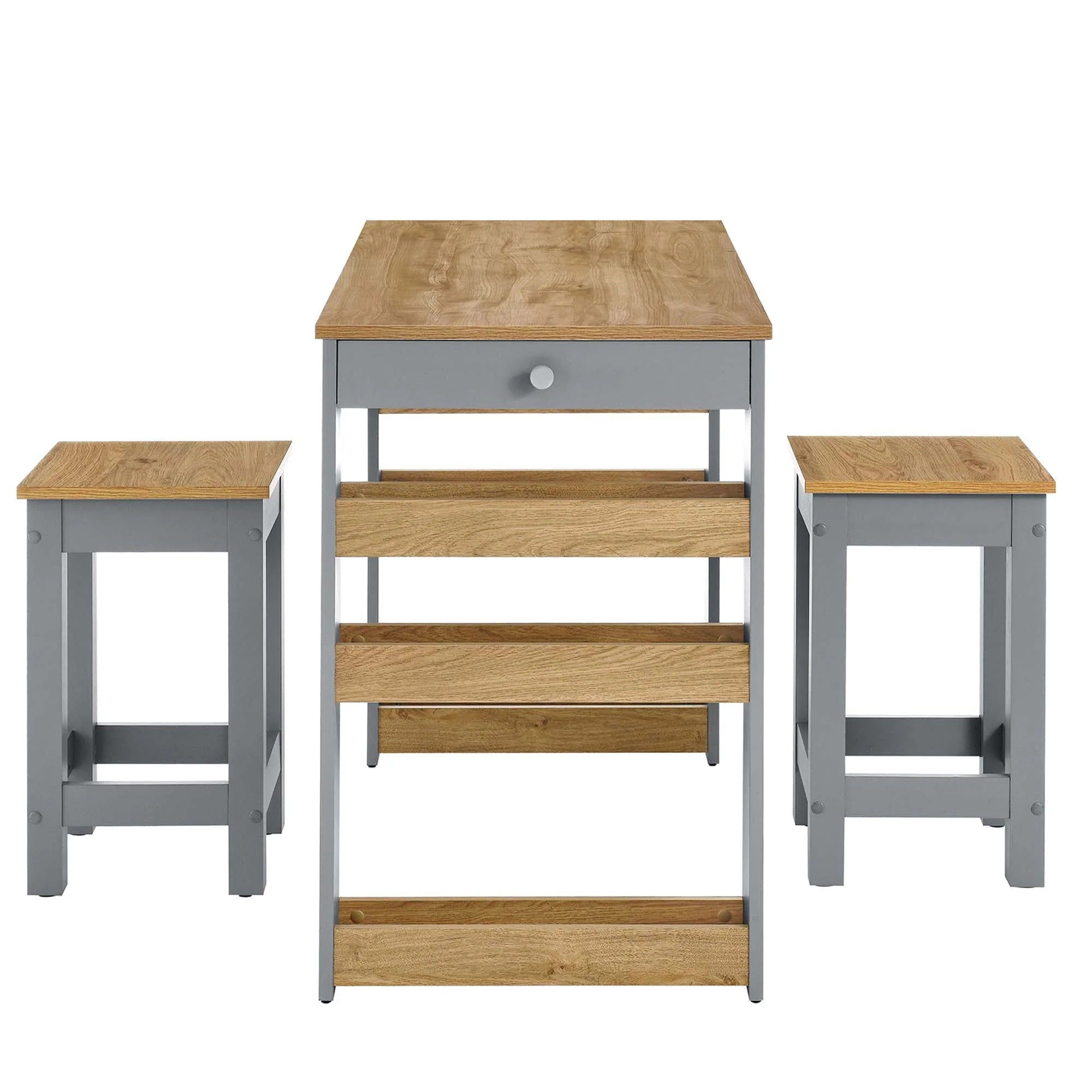 Galley 3-Piece Kitchen Island and Stool Set in Oak Gray