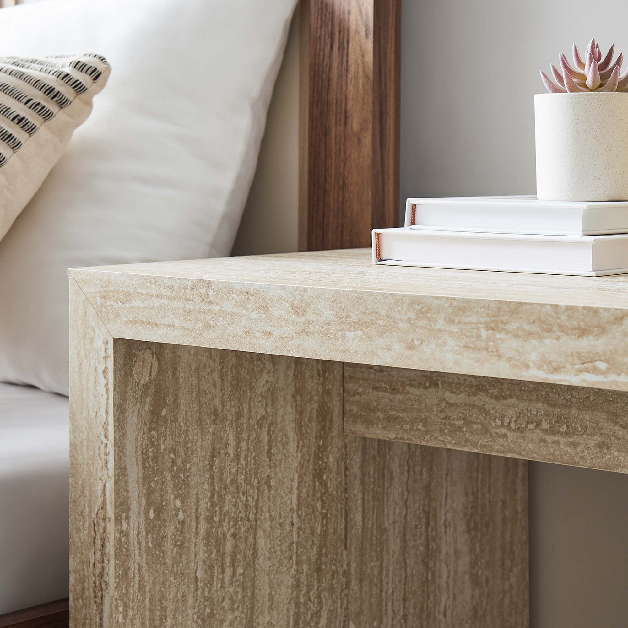 Mirella Faux Travertine Side Table in Travertine
