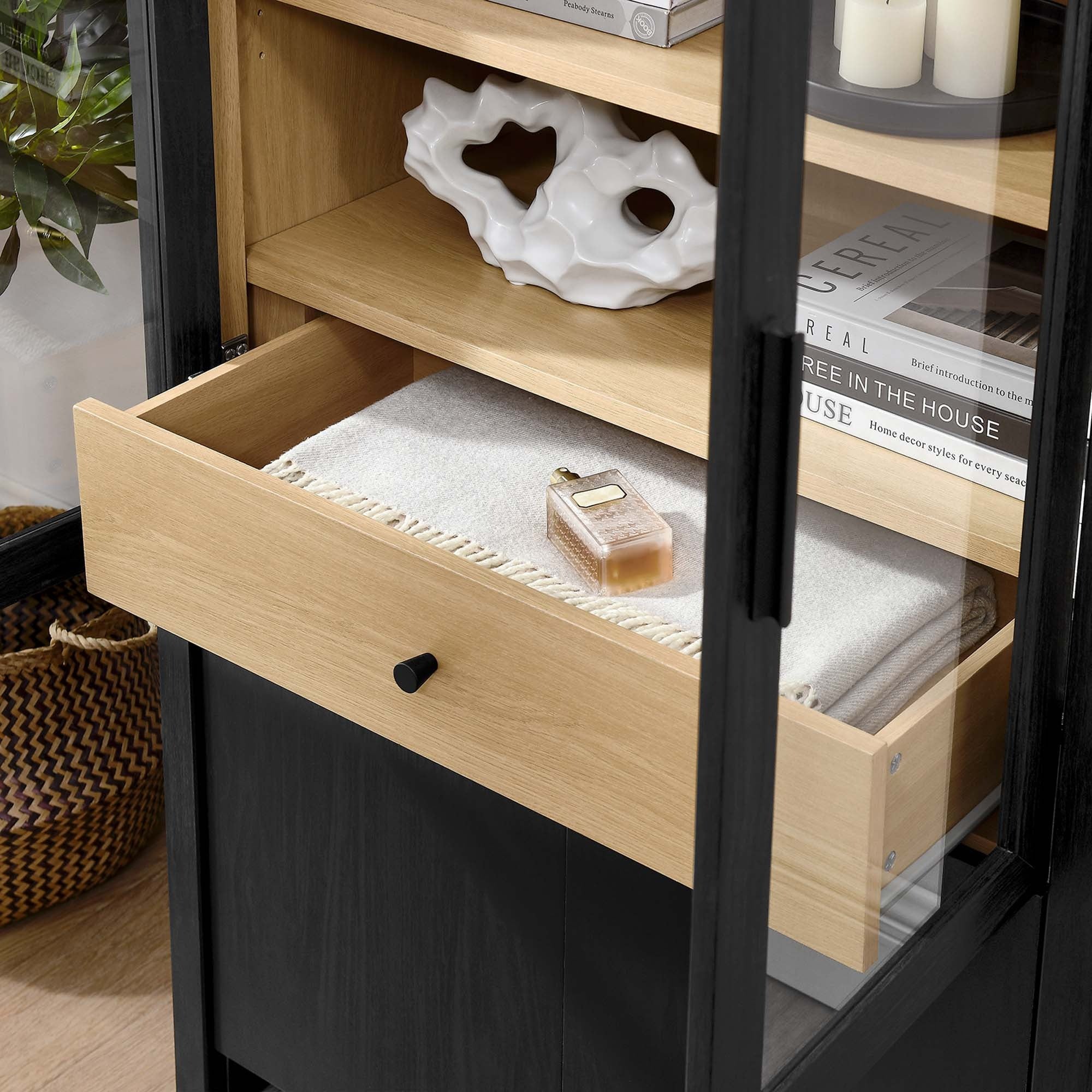 Evie Arched Tall Display Cabinet in Black Oak