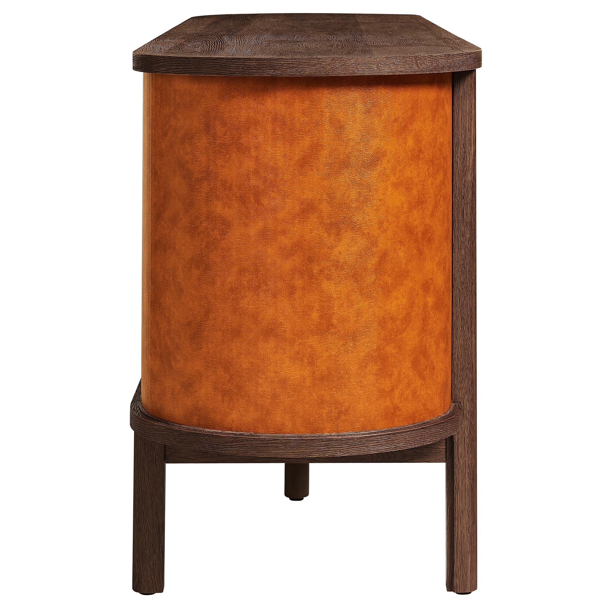 Coralie Curved Vegan Leather Oval Sideboard in Walnut Tan