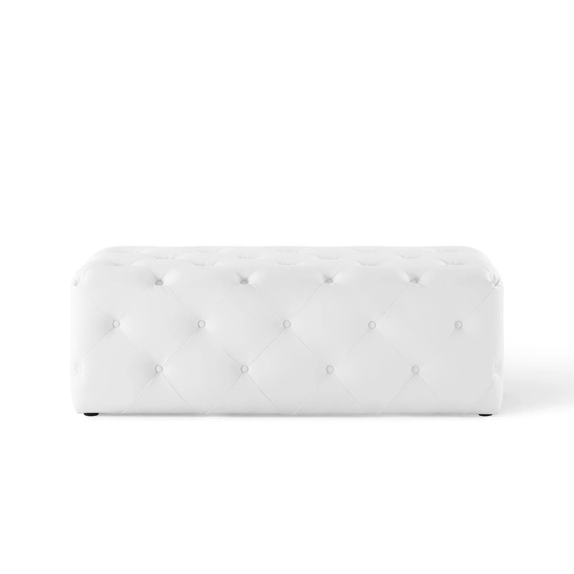Amour 48" Tufted Button Entryway Faux Leather Bench in White