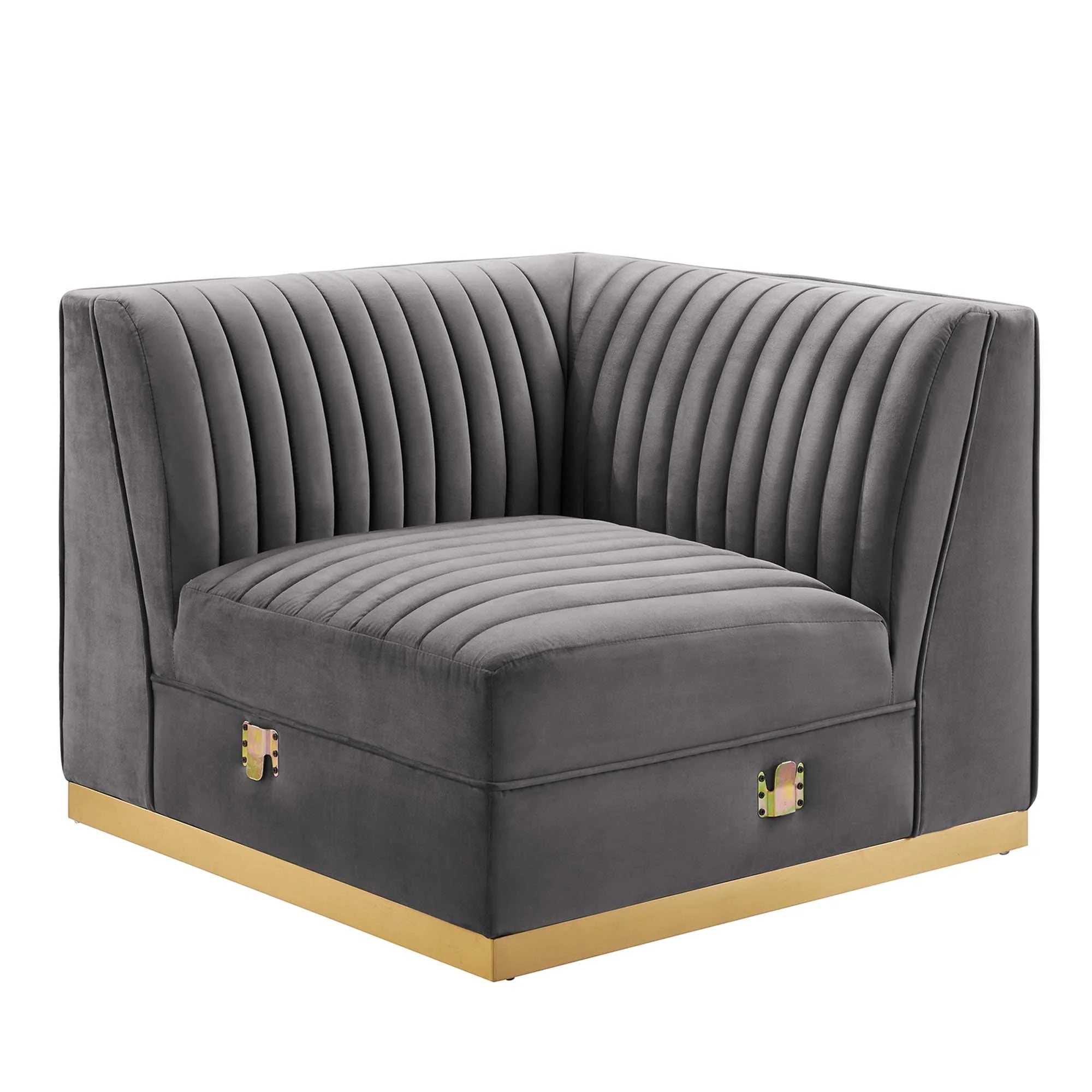 Sanguine 7-Piece Channel Tufted Performance Velvet Left-Facing Modular Sectional Sofa in Gray