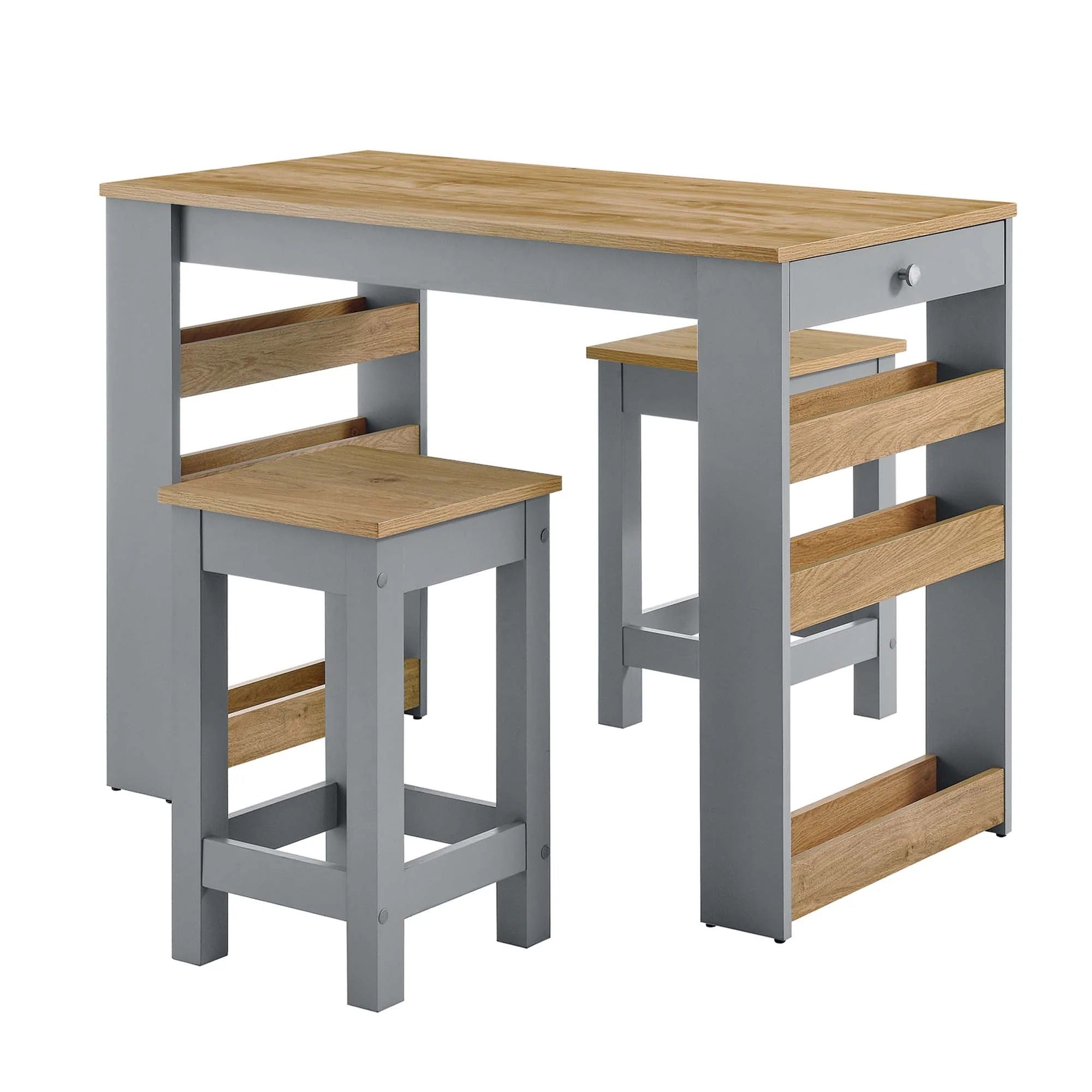 Galley 3-Piece Kitchen Island and Stool Set in Oak Gray