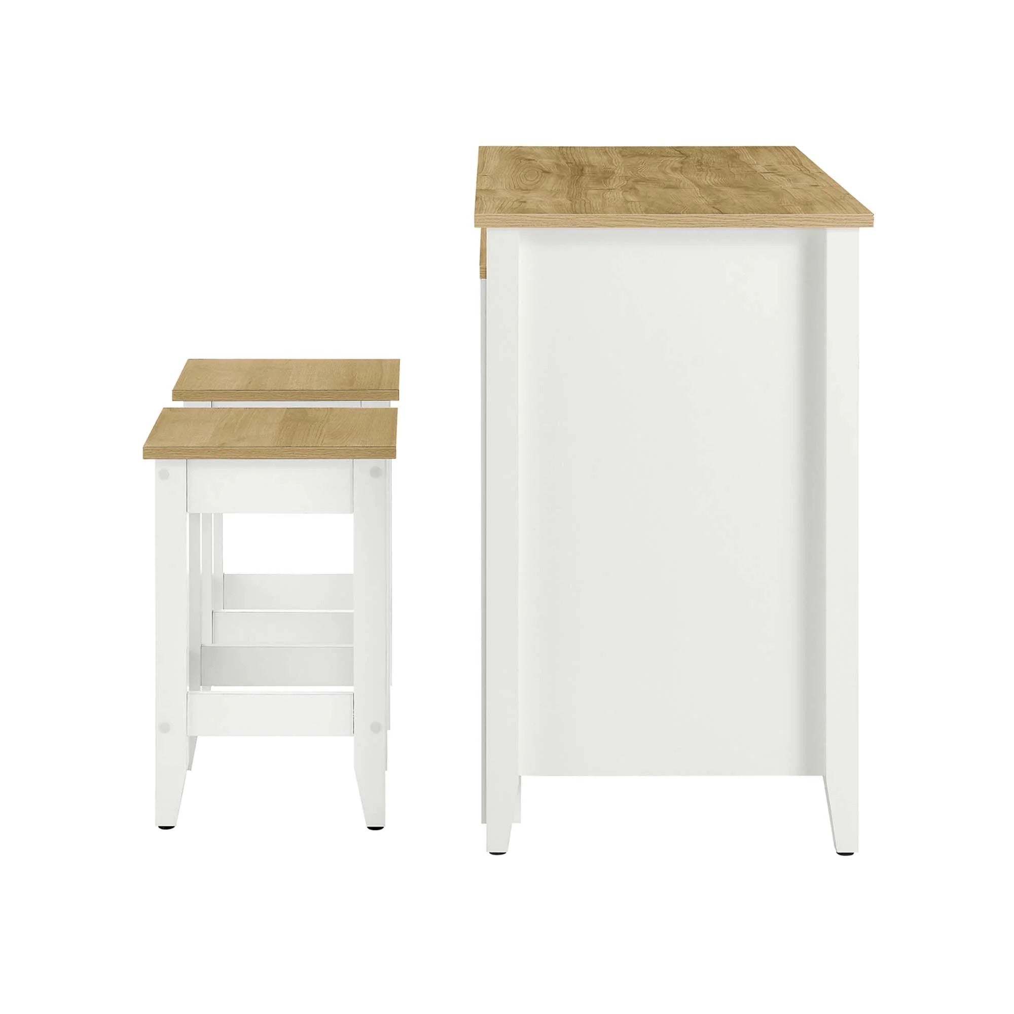 Garland 3-Piece Kitchen Island and Stool Set in Oak White