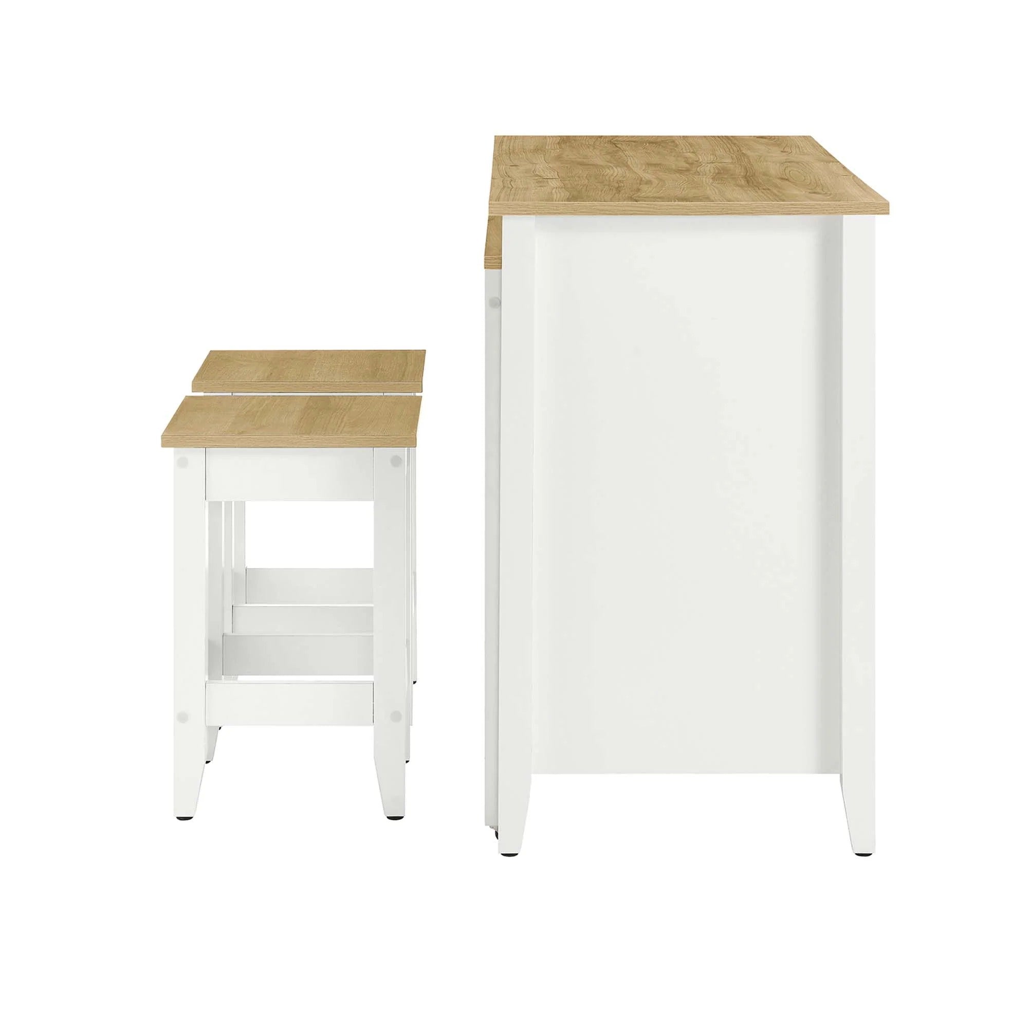 Farmstead 3-Piece Kitchen Island and Stool Set in Oak White