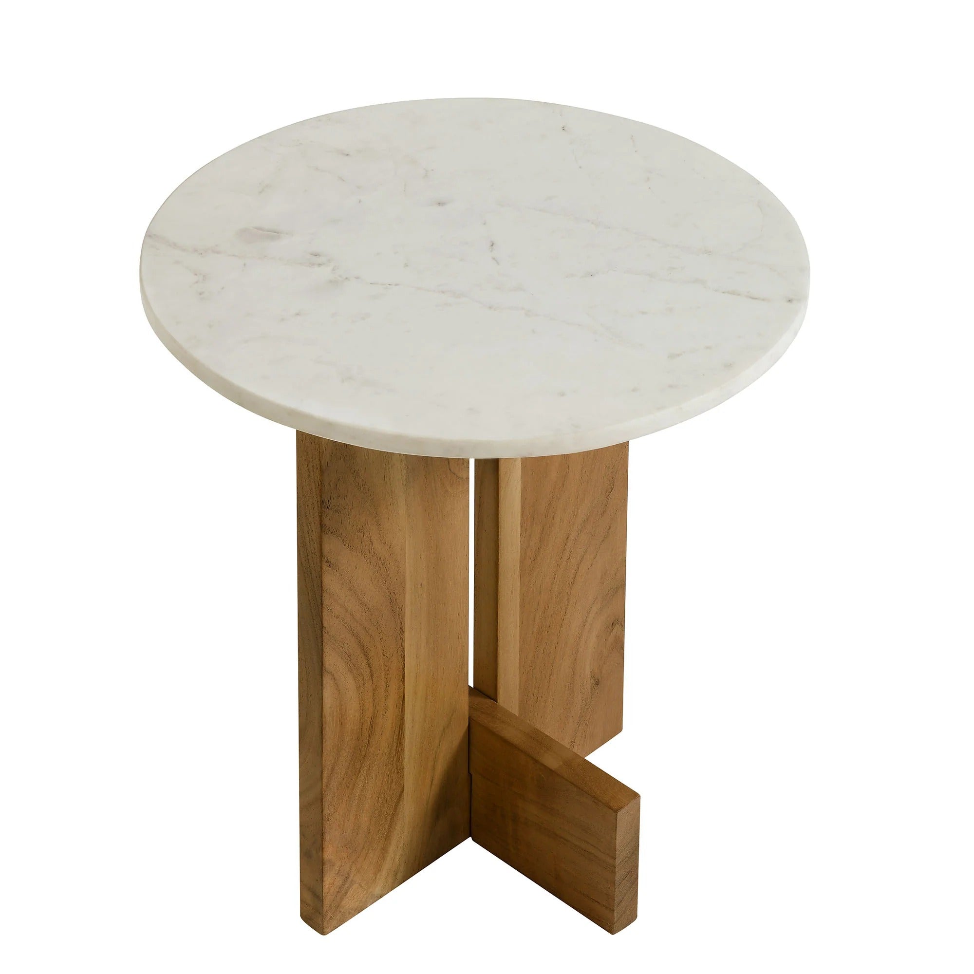 Tarin Acacia Wood and Marble Side Table in Natural