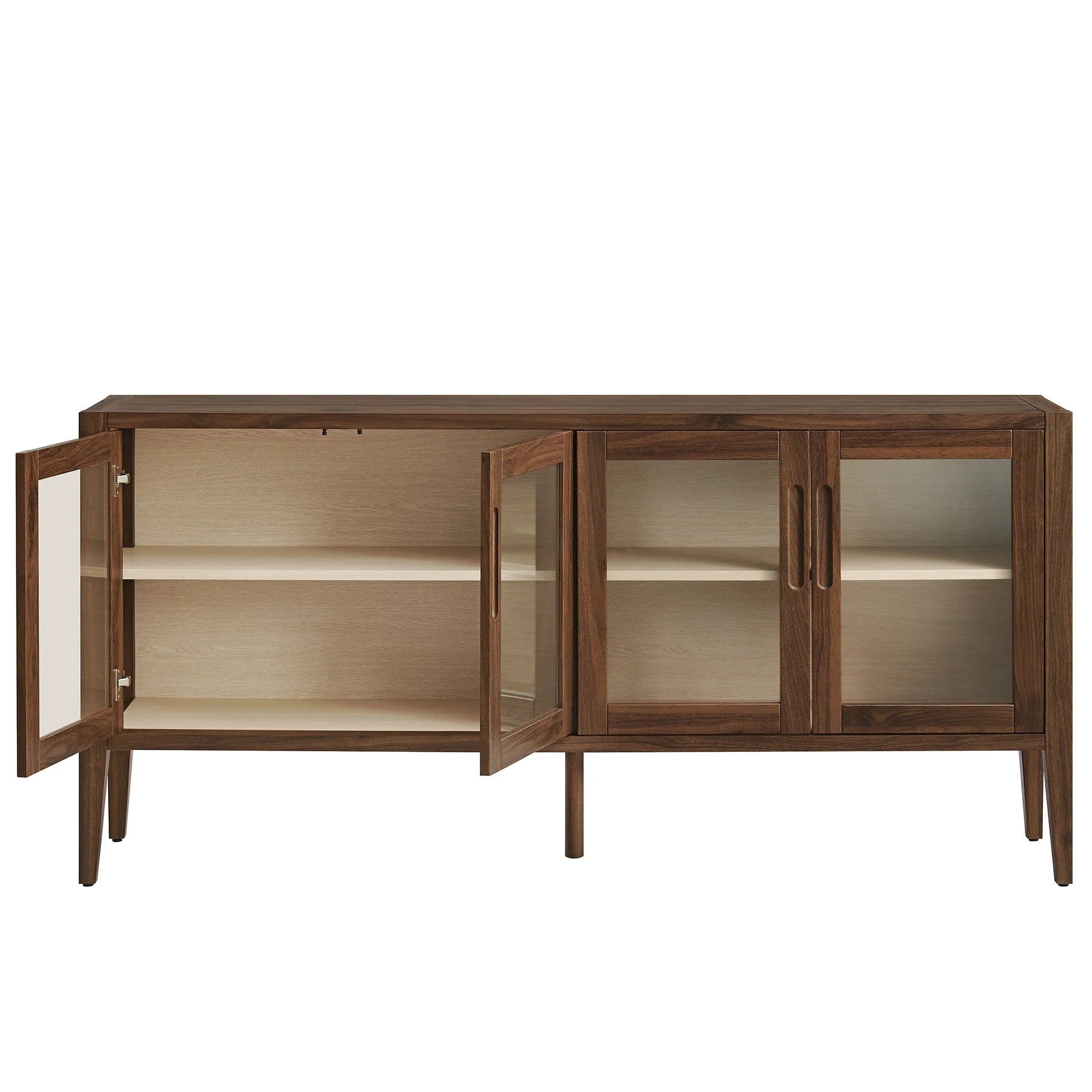 Nell 72" Glass Door Sideboard Storage Display Cabinet in Walnut